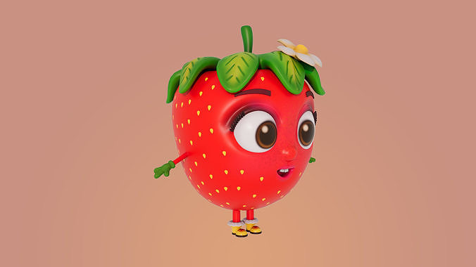 strawberry cartoon Low-poly 3D model 2