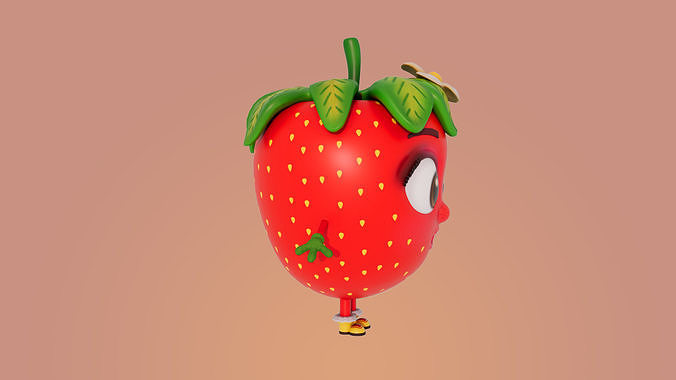 strawberry cartoon Low-poly 3D model 3