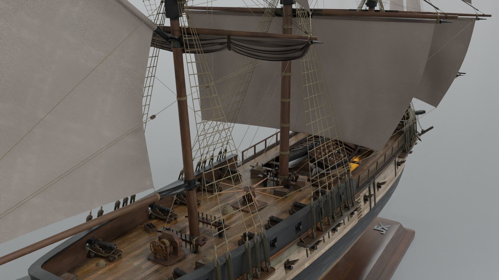 PBR-Endeavour sailing frigate  3D model_11