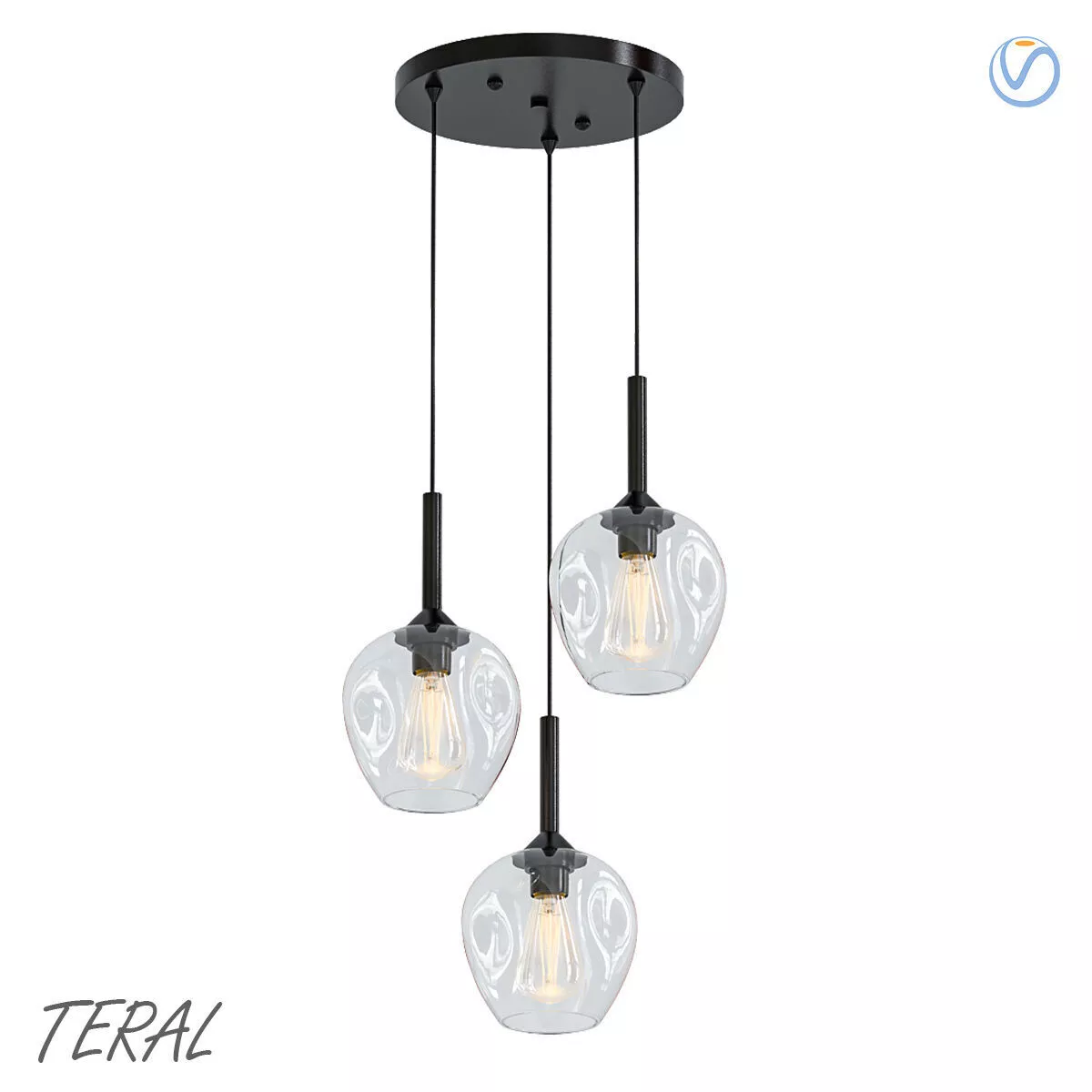 TERAL three light pendant with glass globes 3D model