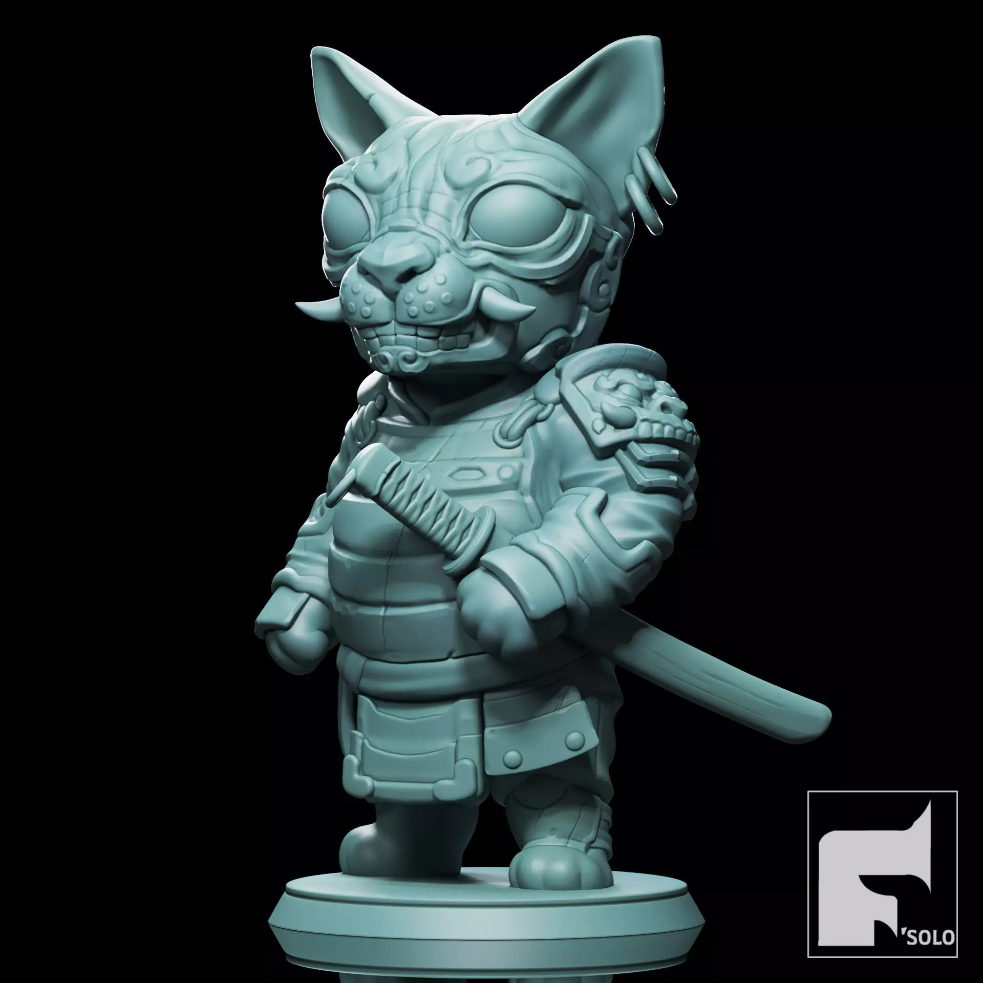 Cat Samurai 3D print model
