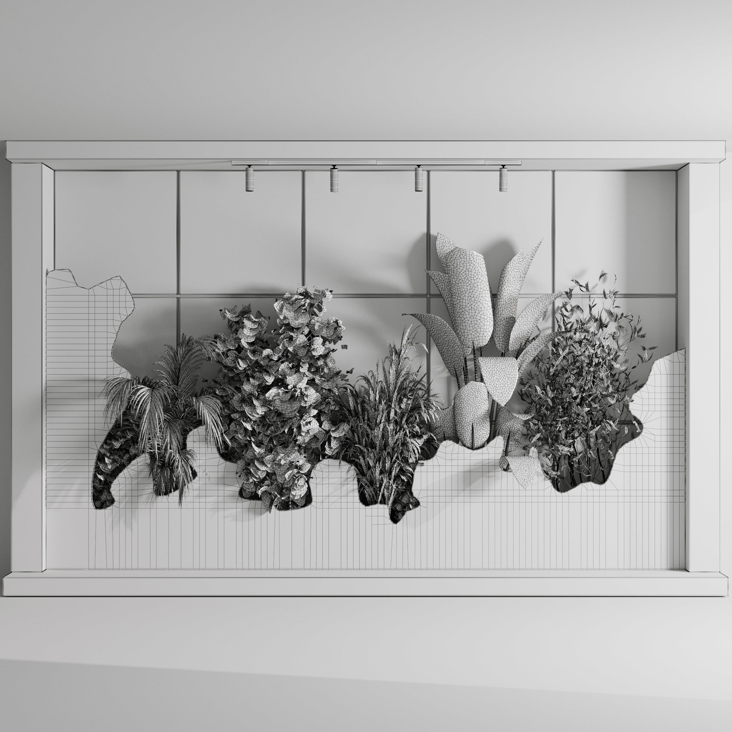 Vertical Wall Garden With concrete frame wall decor Low-poly 3D model_5