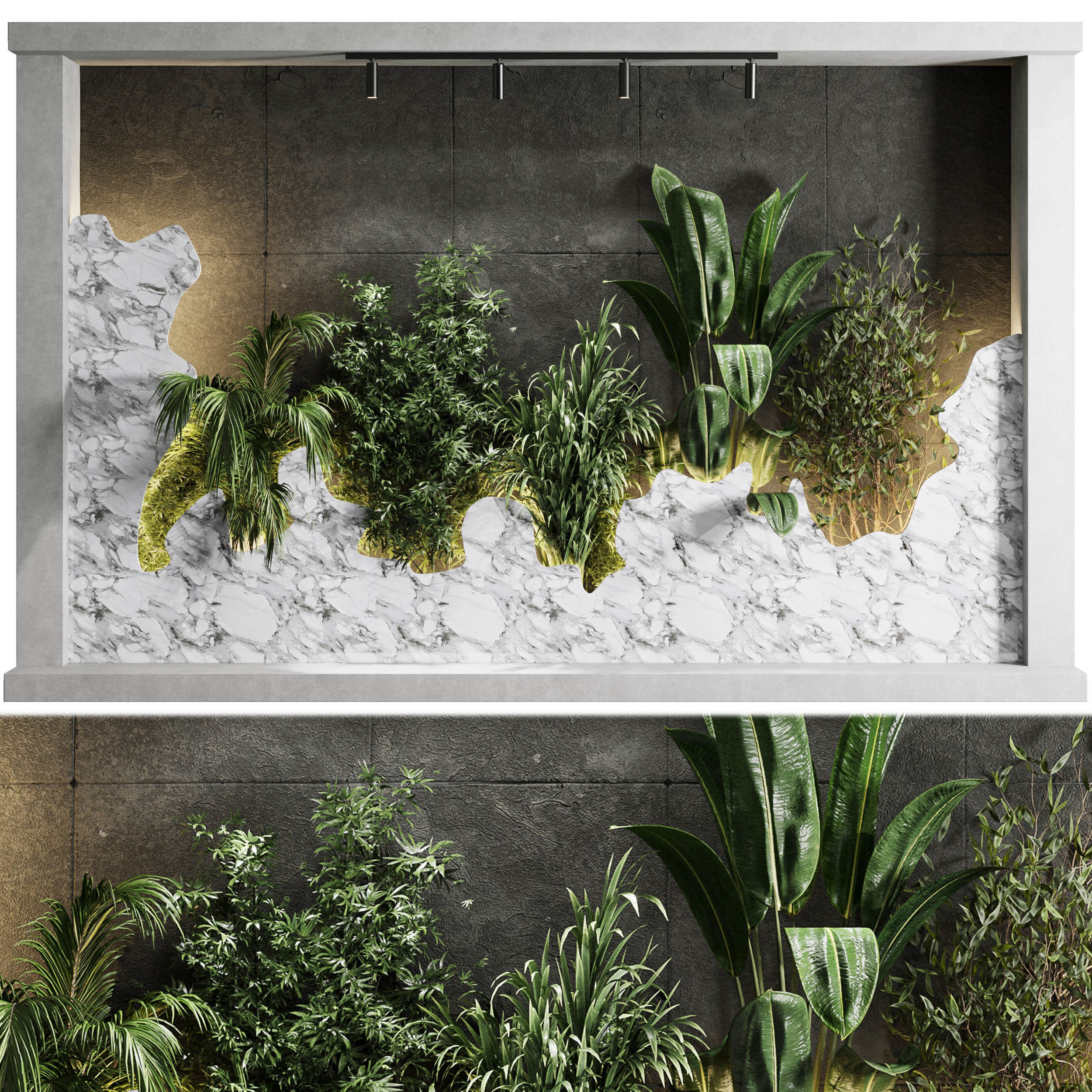 Vertical Wall Garden With concrete frame wall decor Low-poly 3D model_2