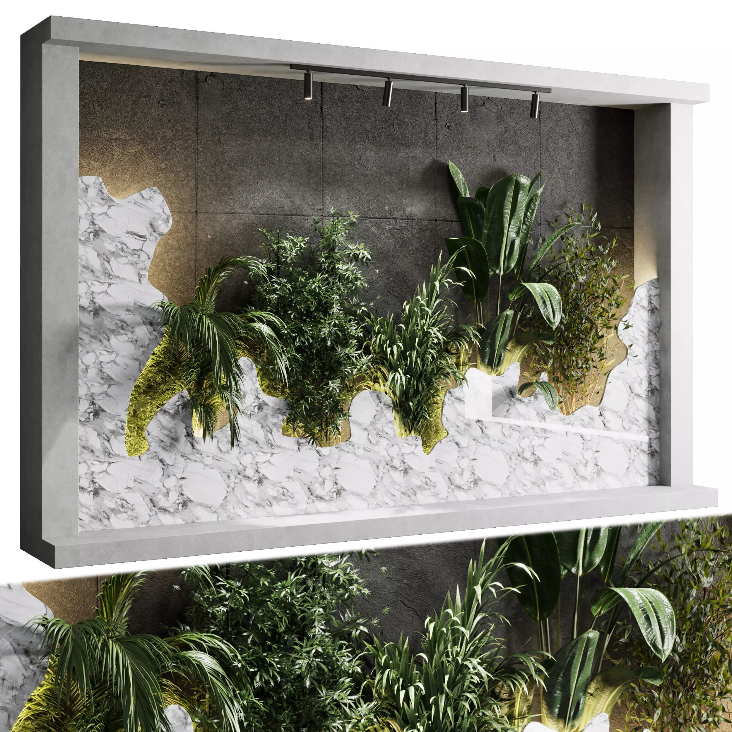 Vertical Wall Garden With concrete frame wall decor Low-poly 3D model_0