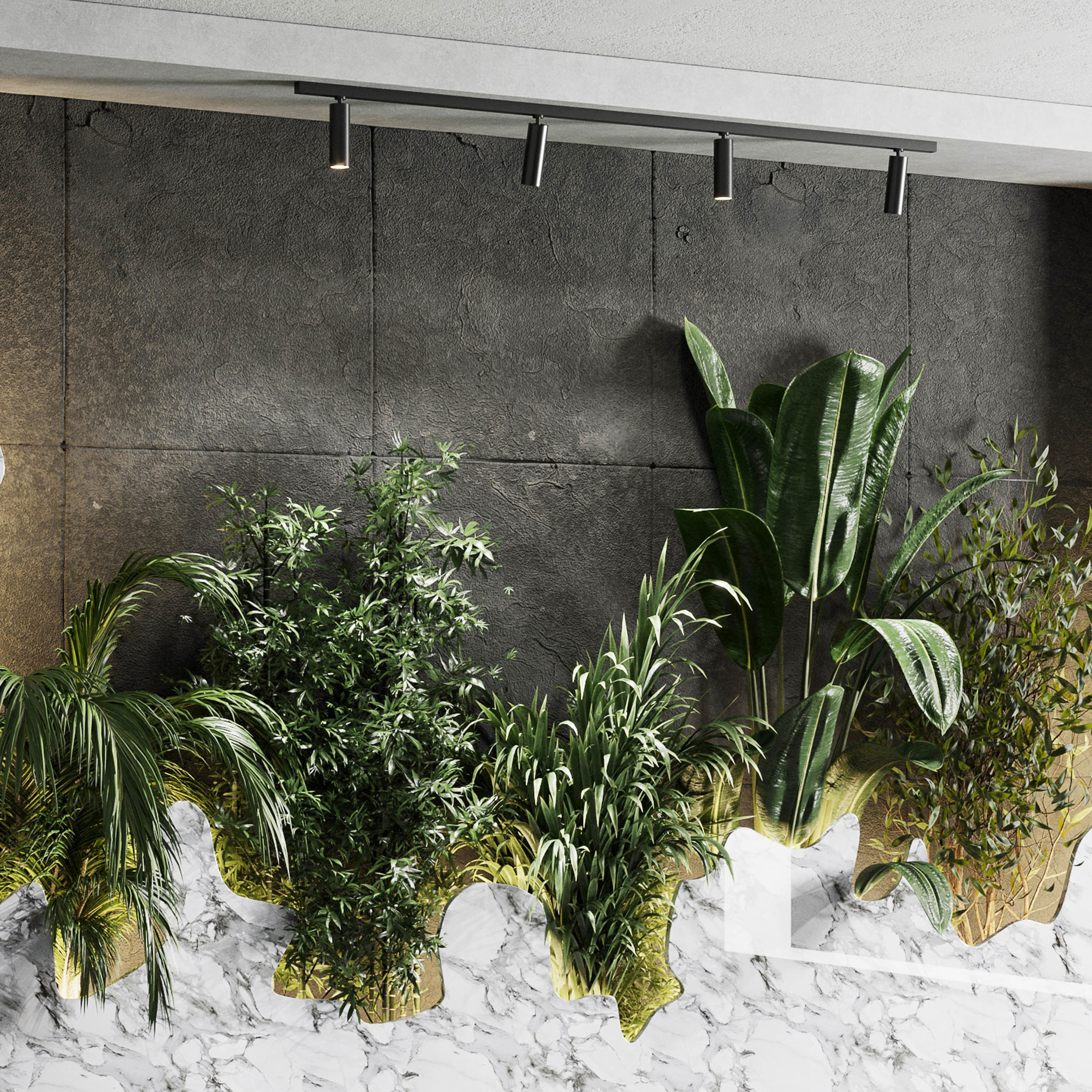 Vertical Wall Garden With concrete frame wall decor Low-poly 3D model_4