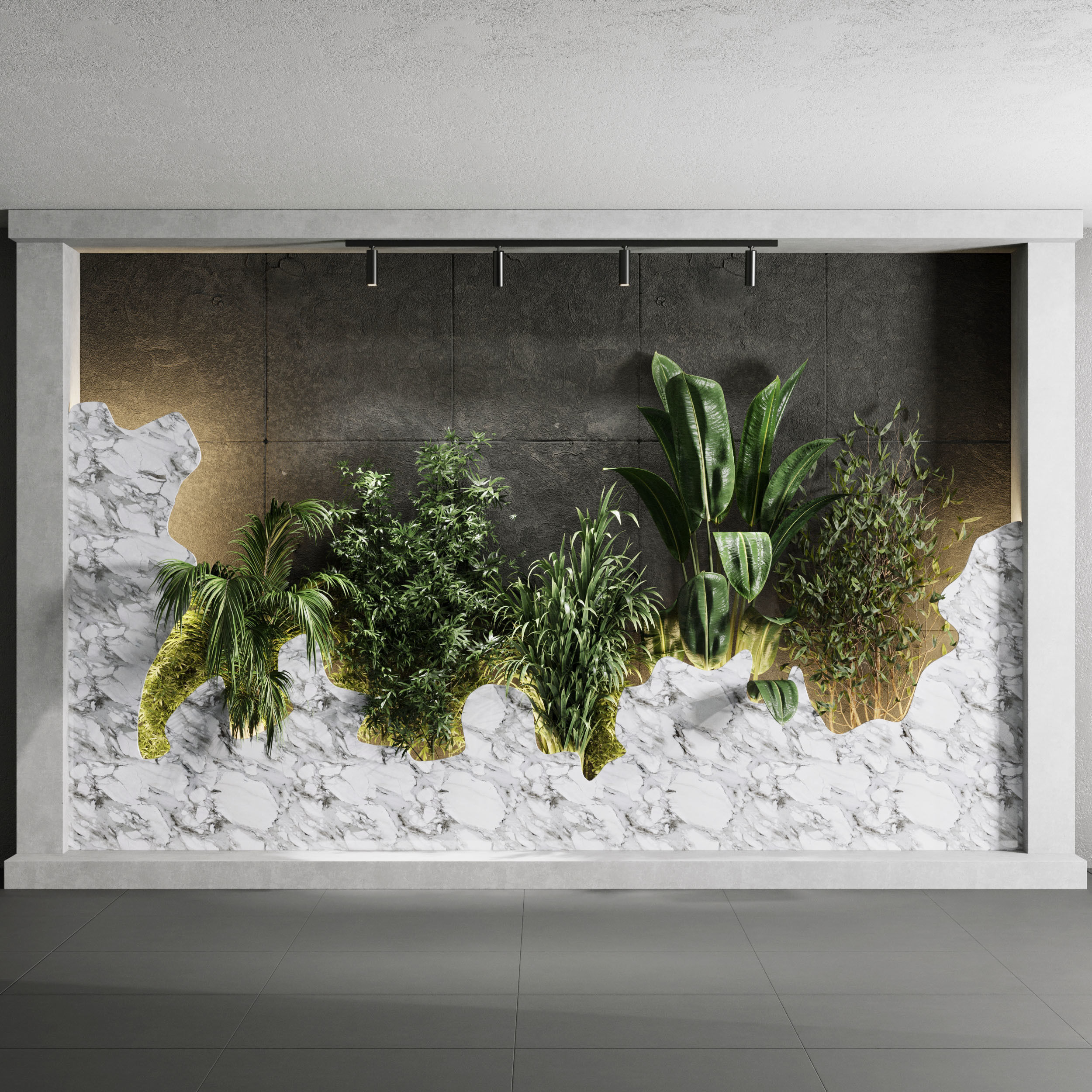 Vertical Wall Garden With concrete frame wall decor Low-poly 3D model_3