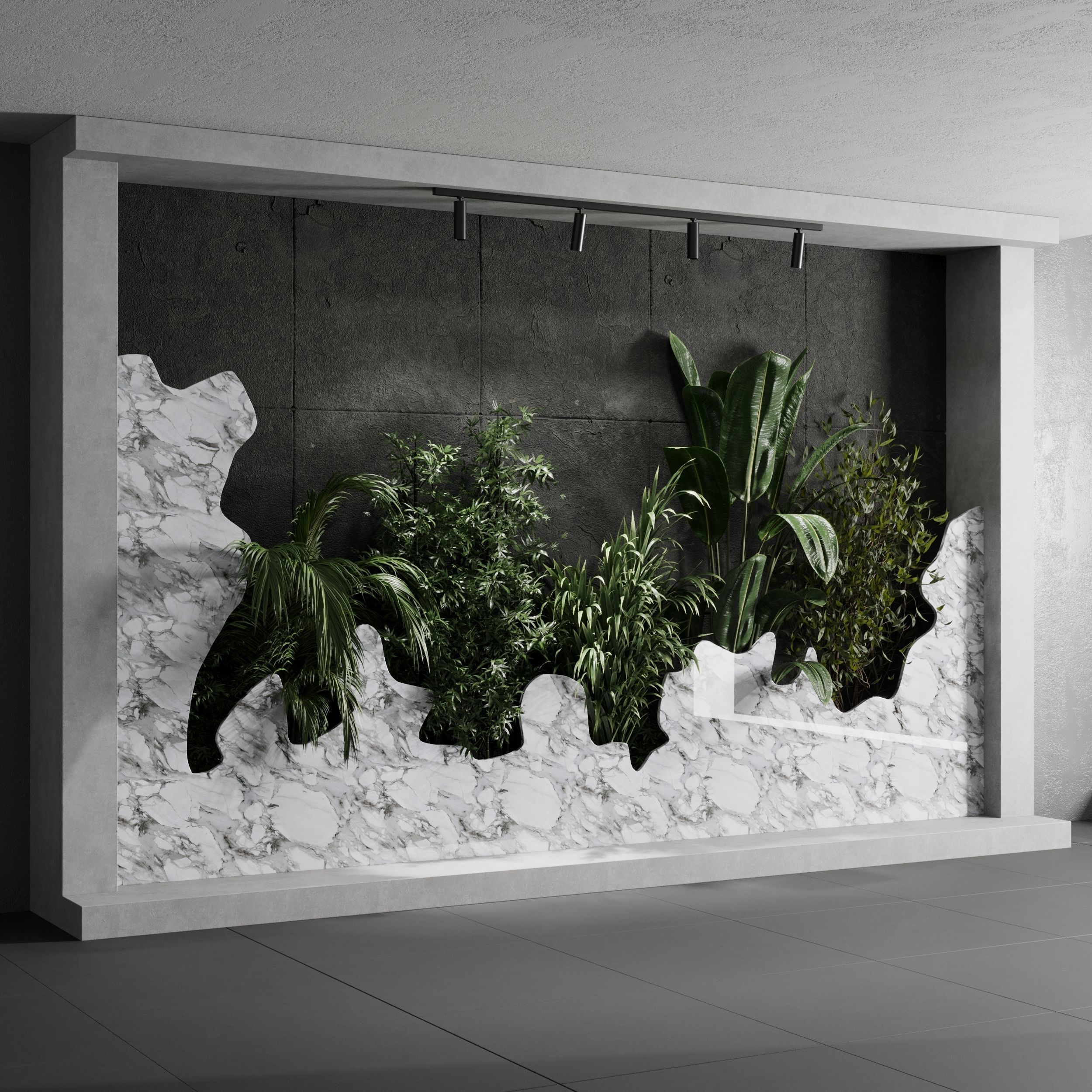 Vertical Wall Garden With concrete frame wall decor Low-poly 3D model_6