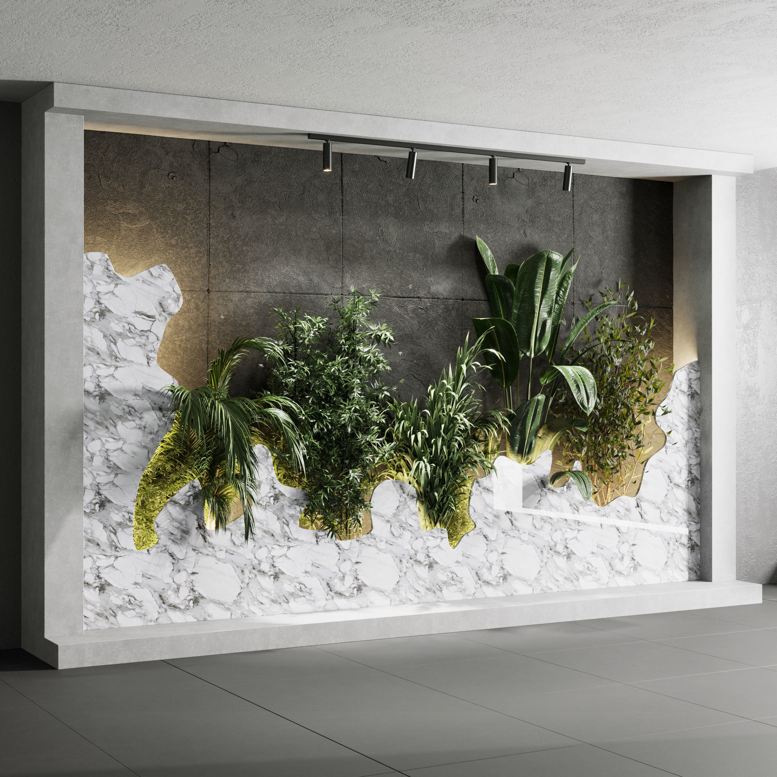 Vertical Wall Garden With concrete frame wall decor Low-poly 3D model_1