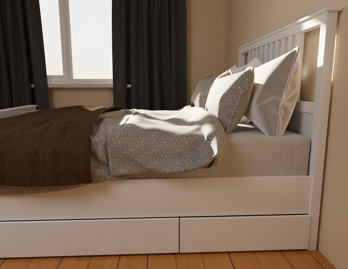 Furniture - Hemnes IKEA Bed Free 3D model_3