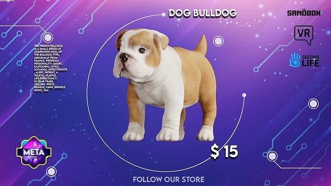 Dog bulldog breed  Low-poly 3D model