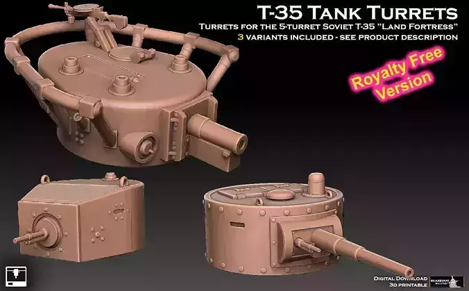 T35 Tank Turrets ROYALTY FREE VERSION 3D print model