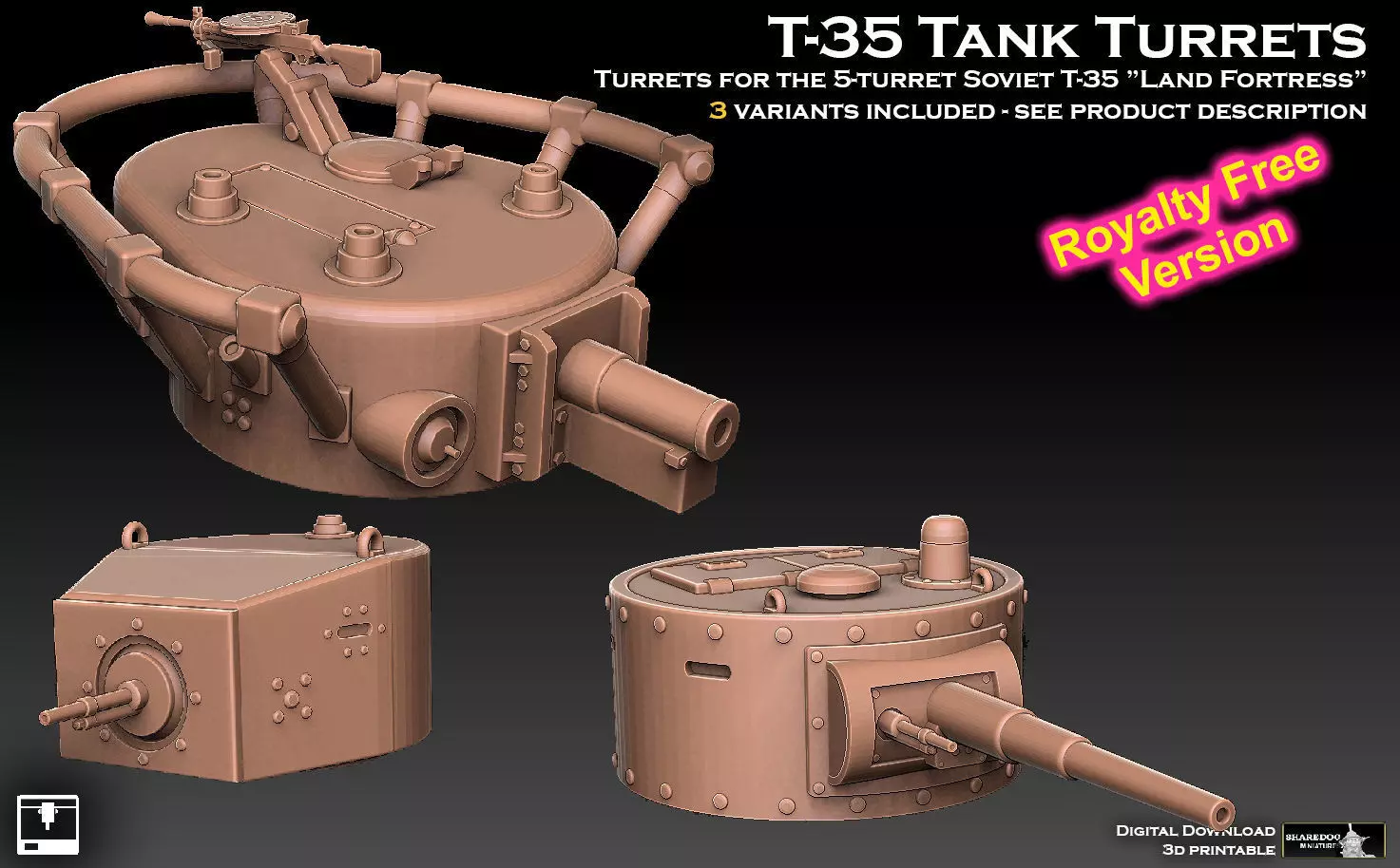 T35 Tank Turrets ROYALTY FREE VERSION 3D print model_0