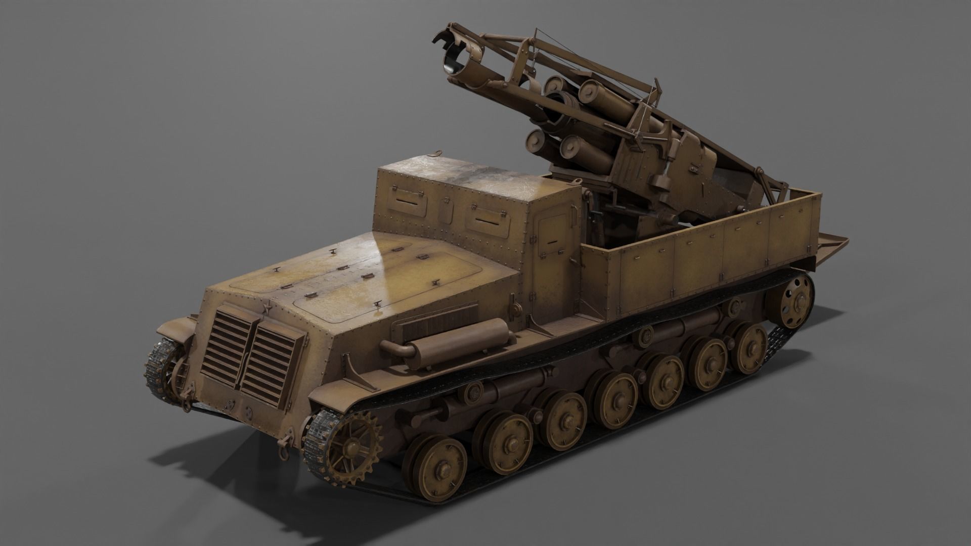 Type 4 Ha To Self-Propelled Mortar Low-poly 3D model_2