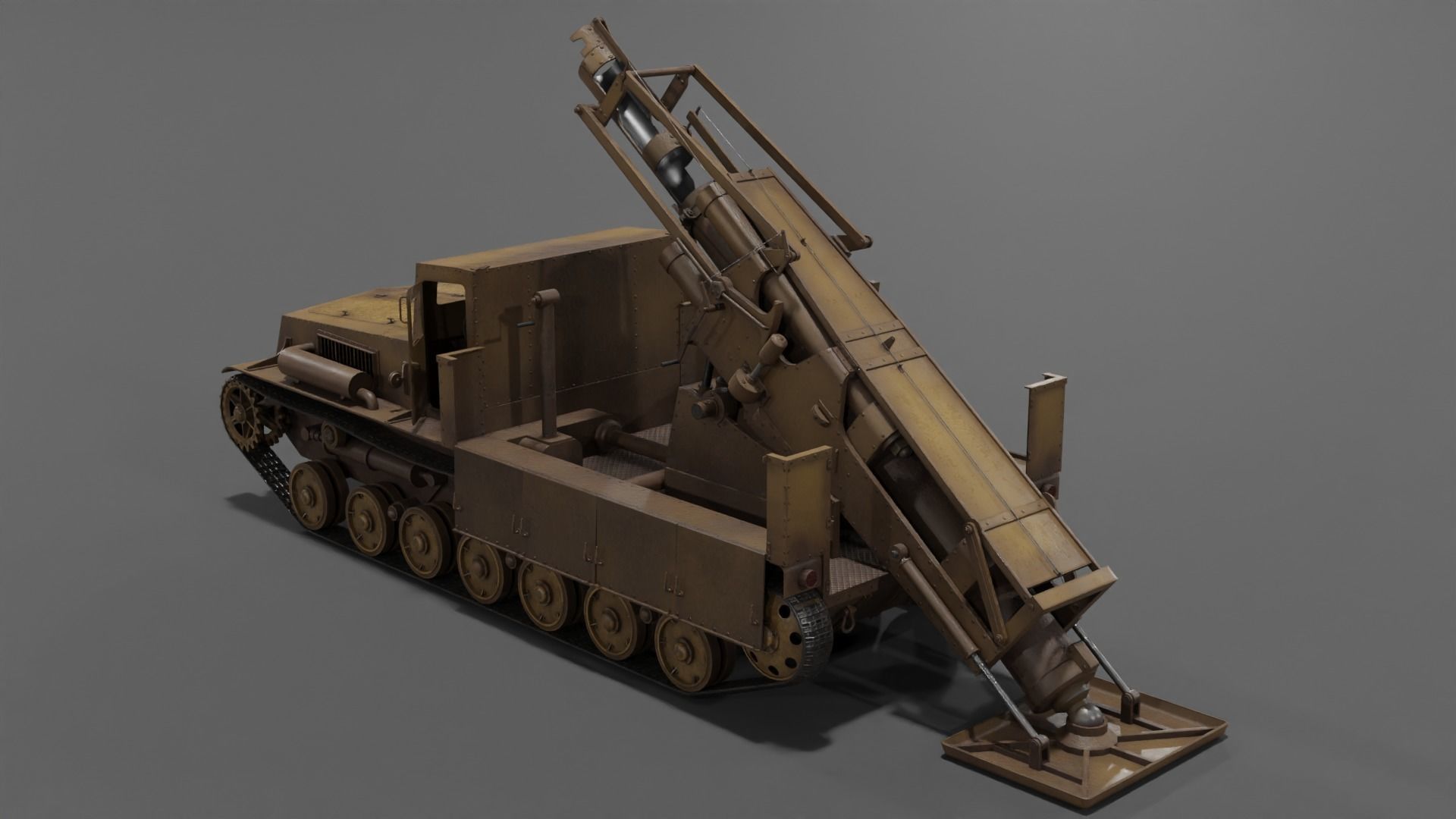 Type 4 Ha To Self-Propelled Mortar Low-poly 3D model_4