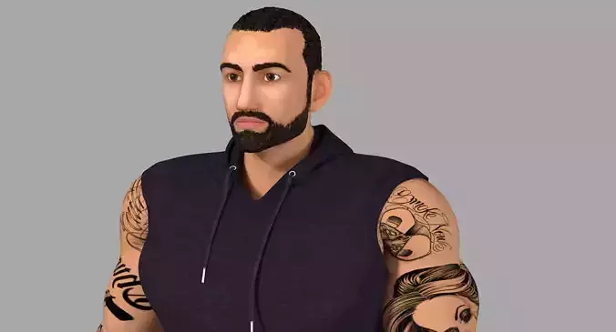 Muscular Gangster Rigged Character Low-poly 3D model