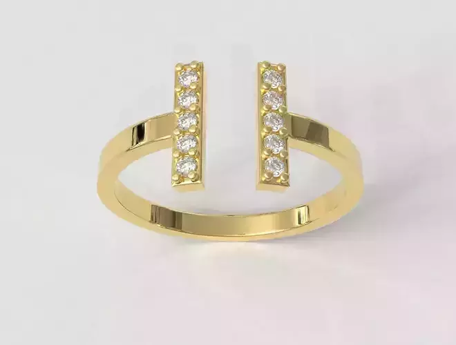 T Ring gold with diamonds