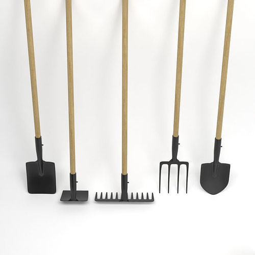 Farm tools PBR shovel fork rake spade hoe Low-poly 3D model