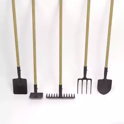 Farm tools PBR shovel fork rake spade hoe Low-poly 3D model