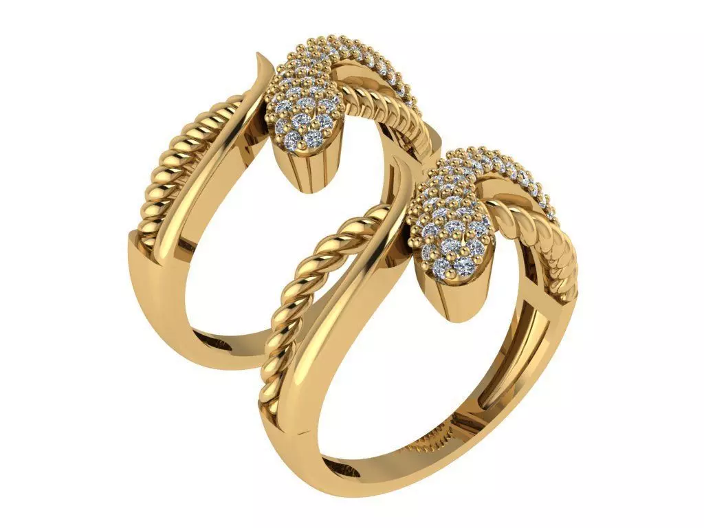 Ring407 two gold plated rings with diamonds 3D print model