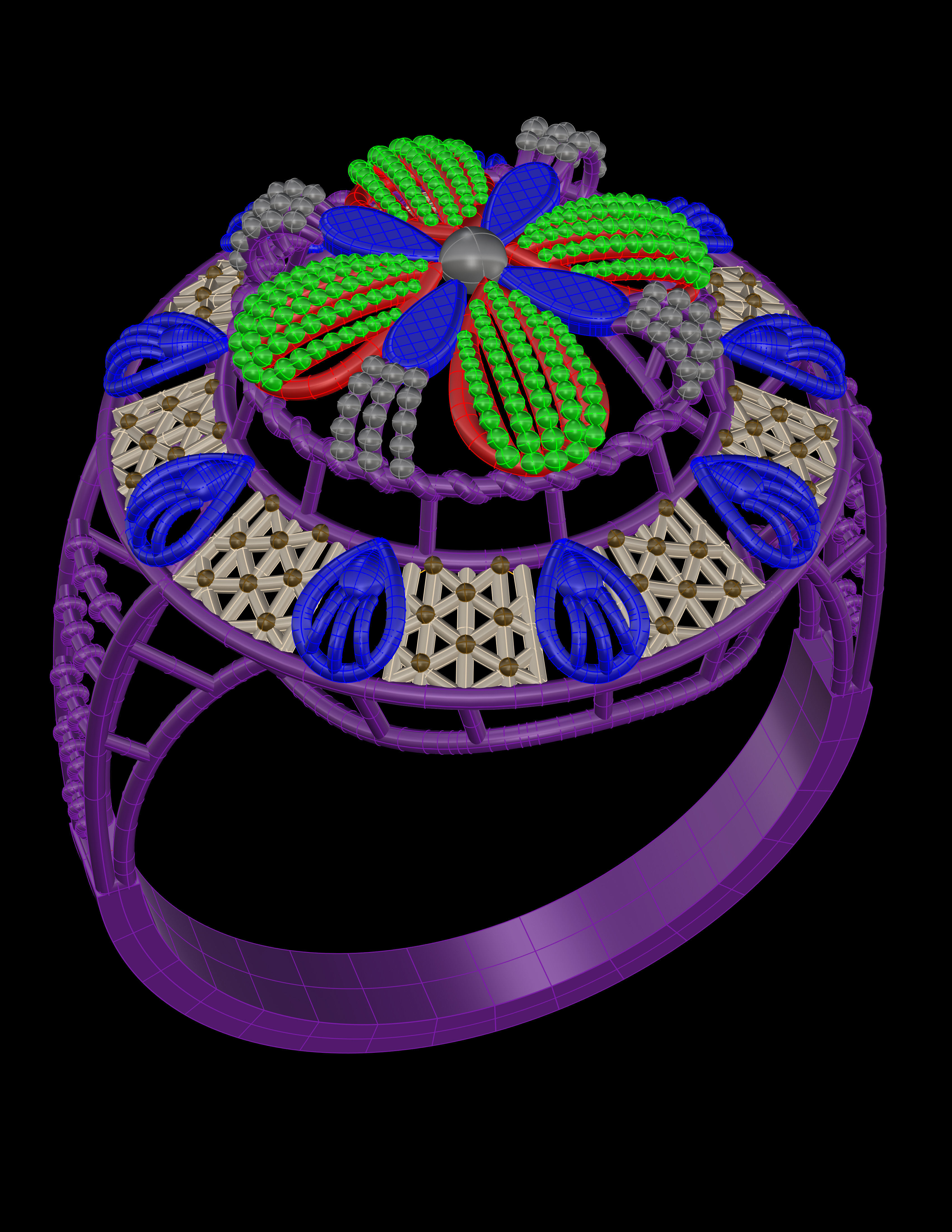 Traditional Indian Katak Gold Ring - 3D Print File  3D print model_1