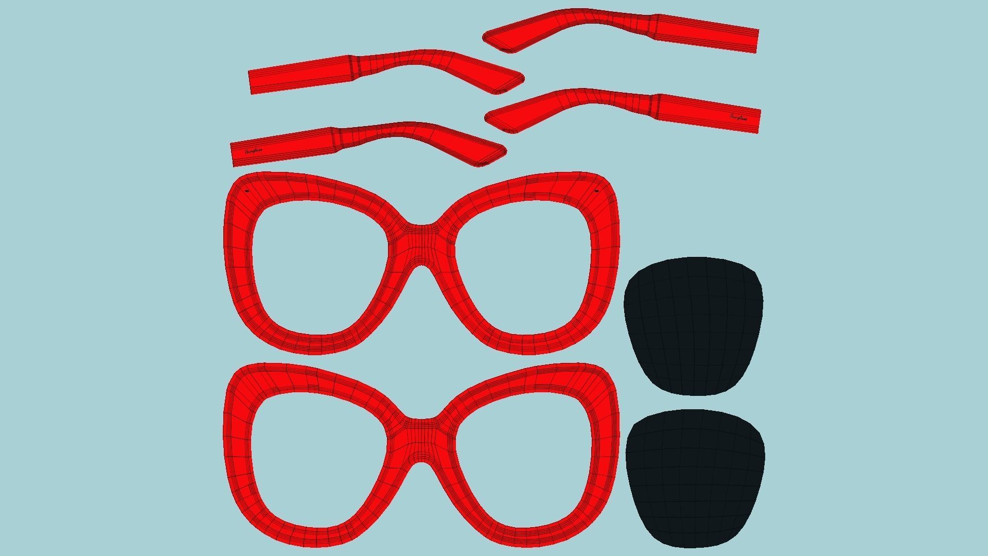 Sunglass J01 Red - Character Design Fashion Low-poly 3D model_5