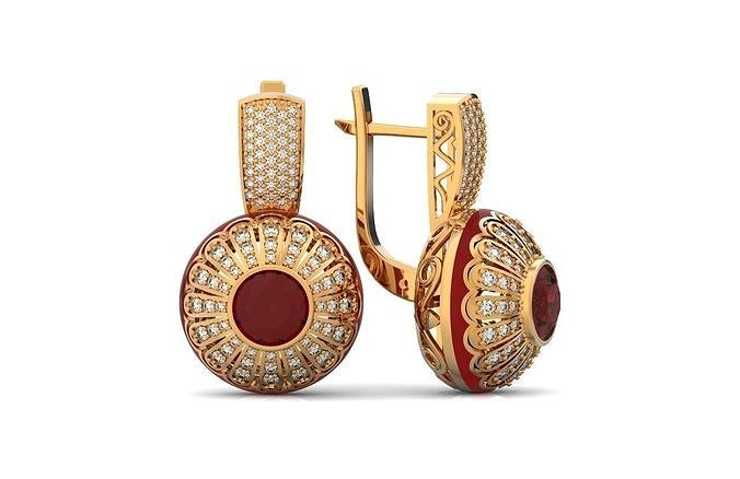  heavy earrings with enamel and round stones 518 3D print model