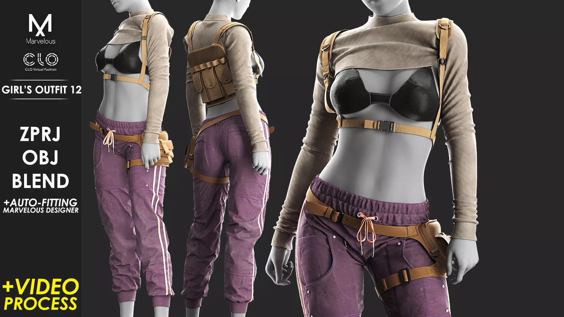 Girls Outfit 12 - Marvelous Designer with Video Process 3D model_0