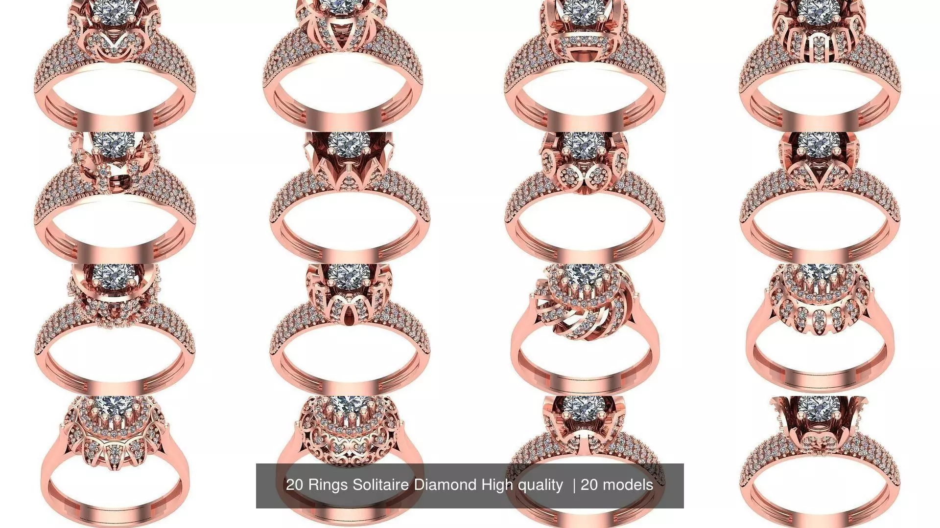 20 Rings Solitaire Diamond High quality  3D Model Collection_0