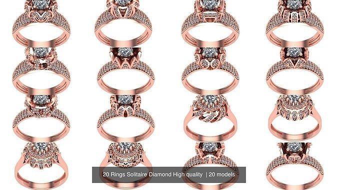 20 Rings Solitaire Diamond High quality  3D Model Collection