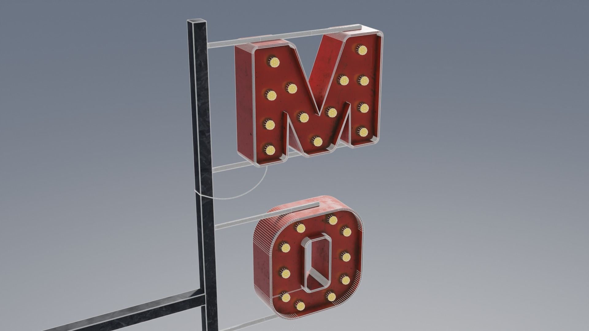 Retro Motel Sign with 4K Textures Low-poly 3D model_5