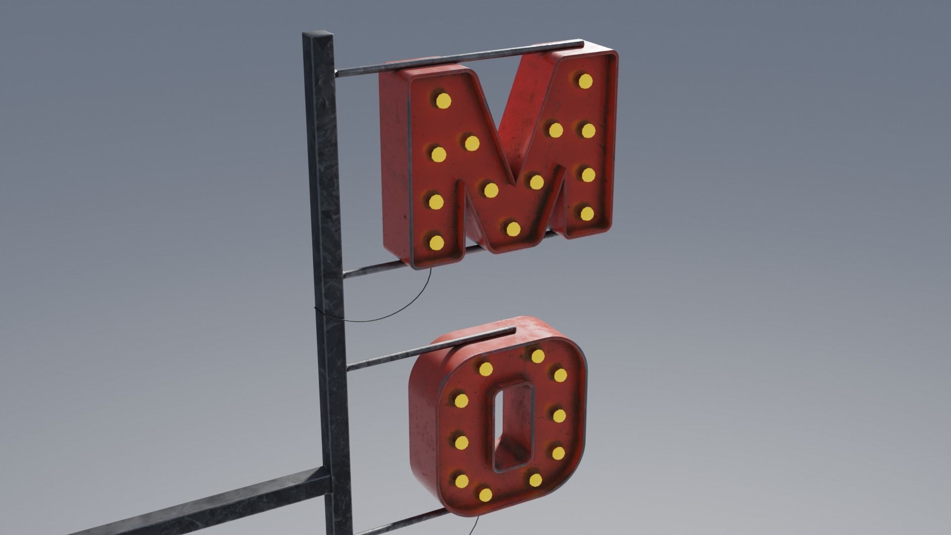Retro Motel Sign with 4K Textures Low-poly 3D model_4