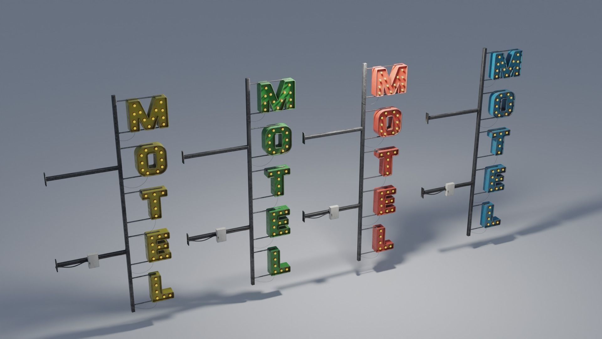 Retro Motel Sign with 4K Textures Low-poly 3D model_3