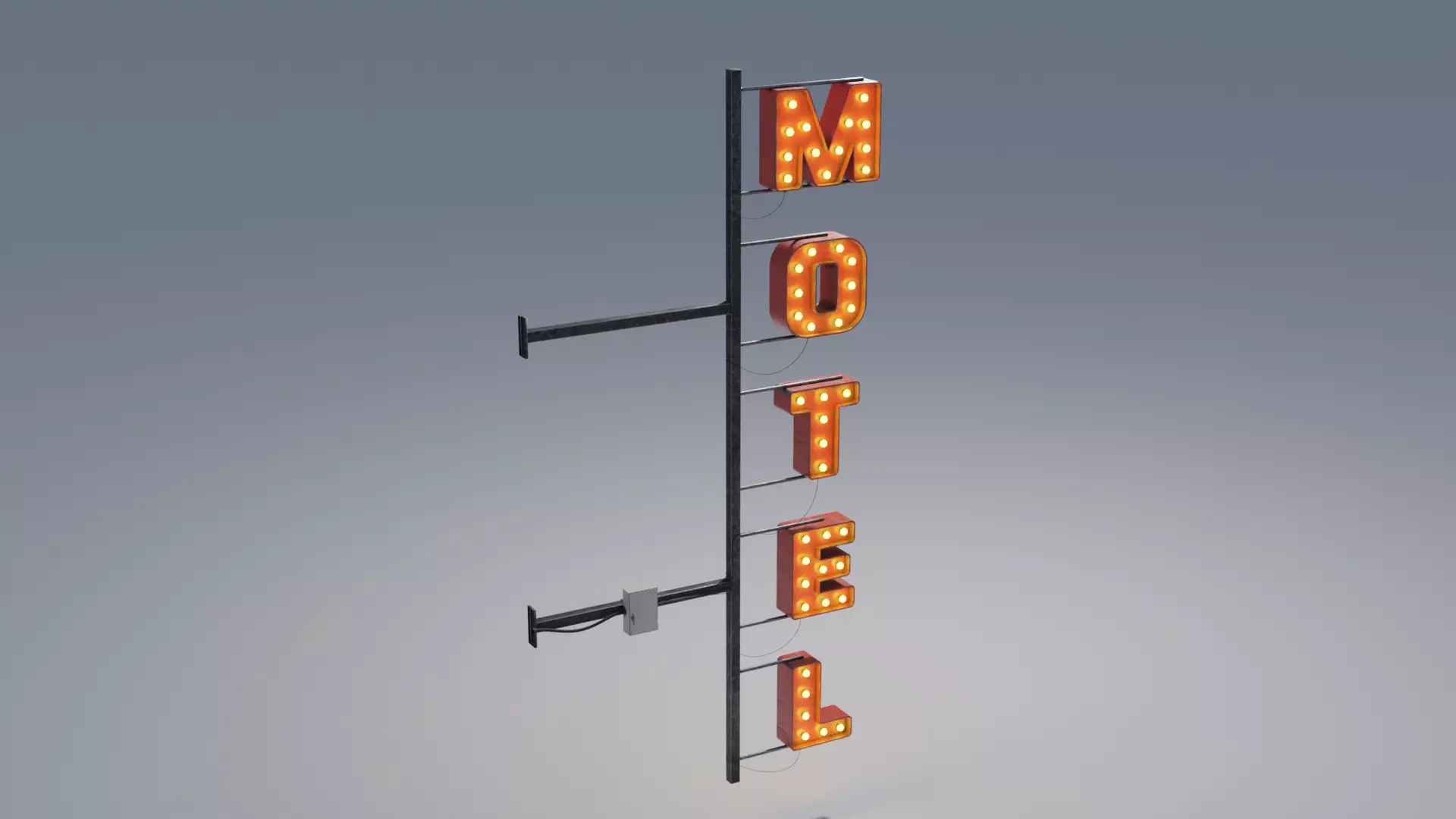 Retro Motel Sign with 4K Textures Low-poly 3D model_0