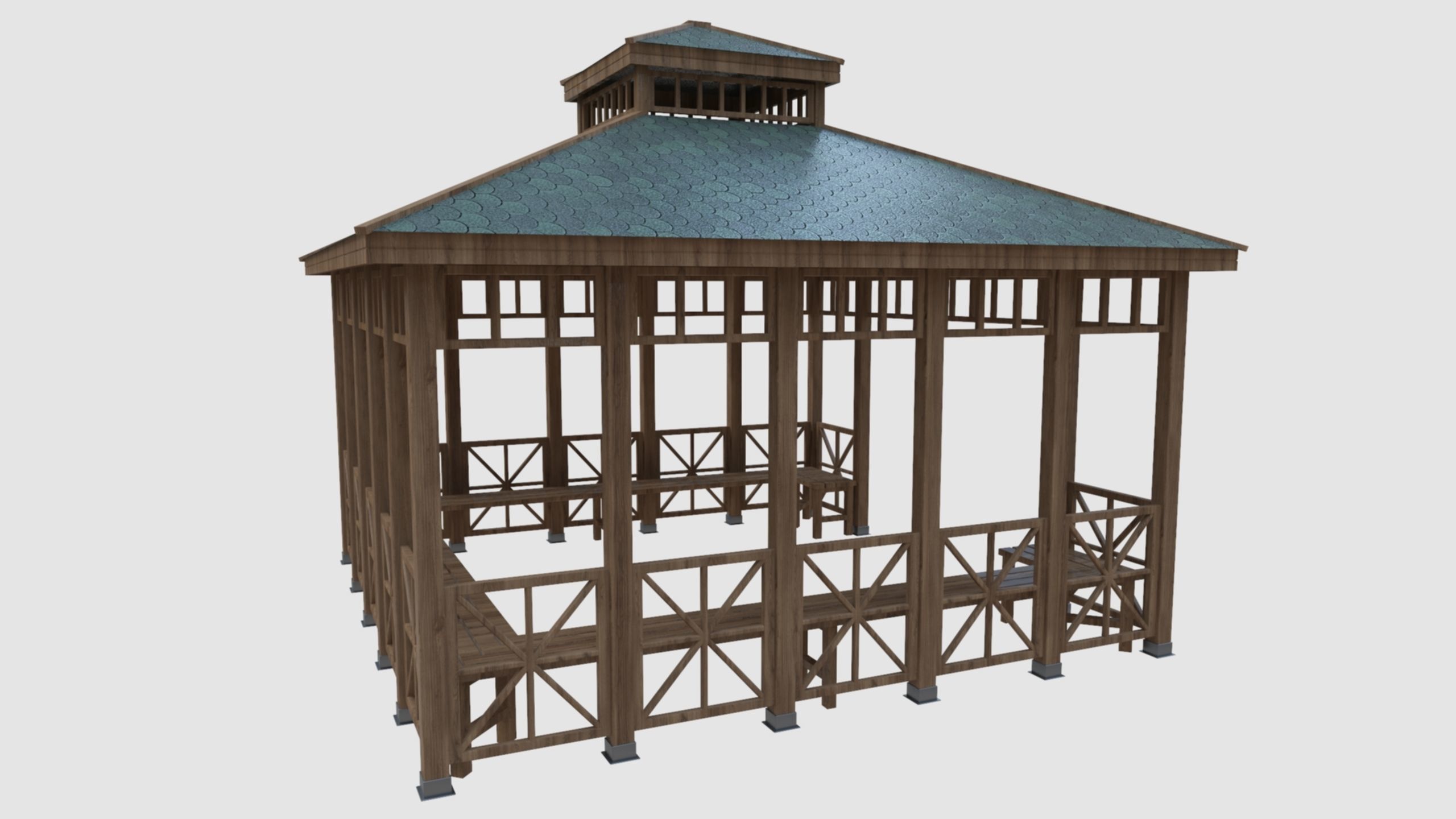 Wood Garden Pergola - Gazebo 03 Low-poly 3D model_8