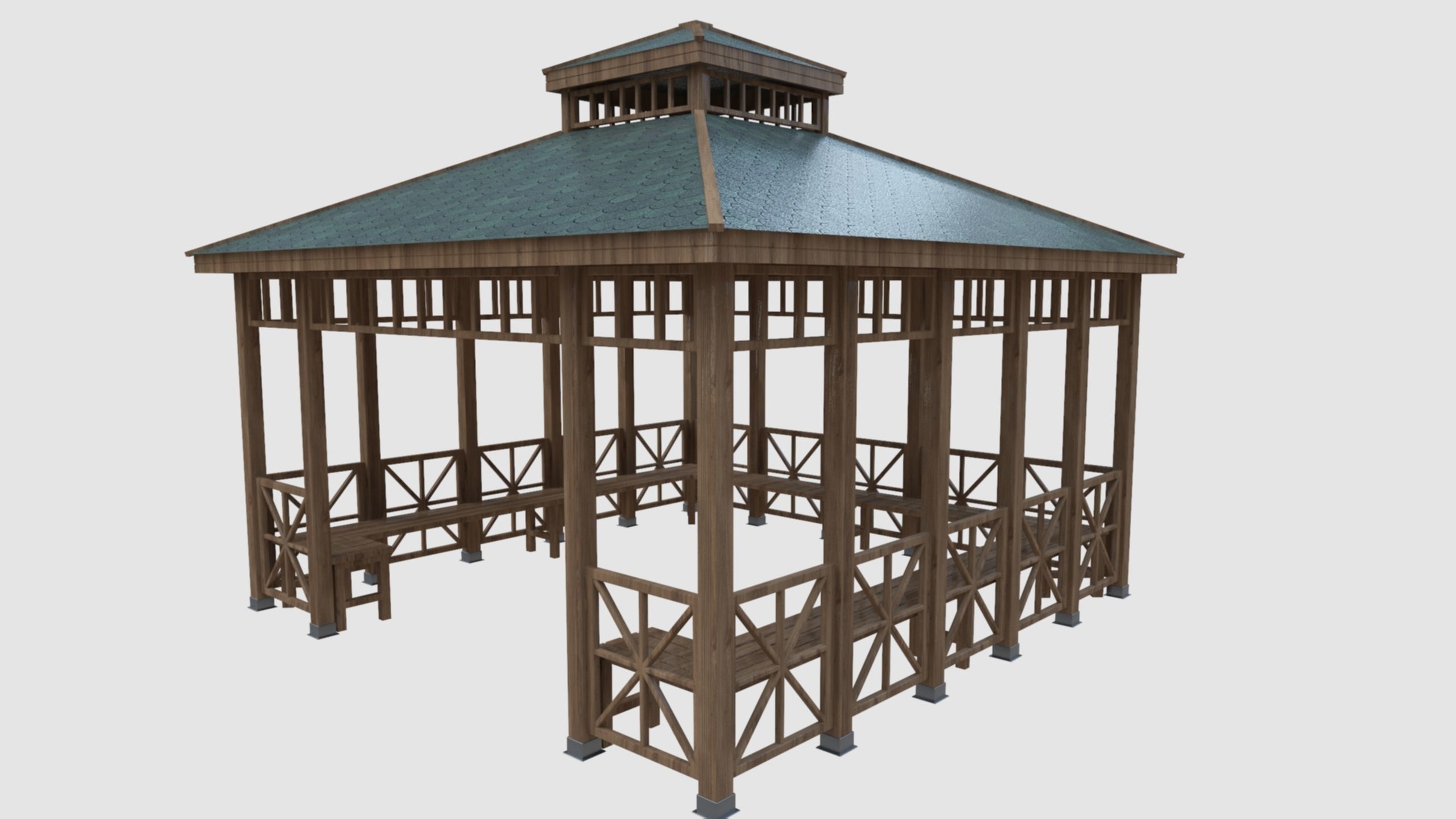 Wood Garden Pergola - Gazebo 03 Low-poly 3D model_15