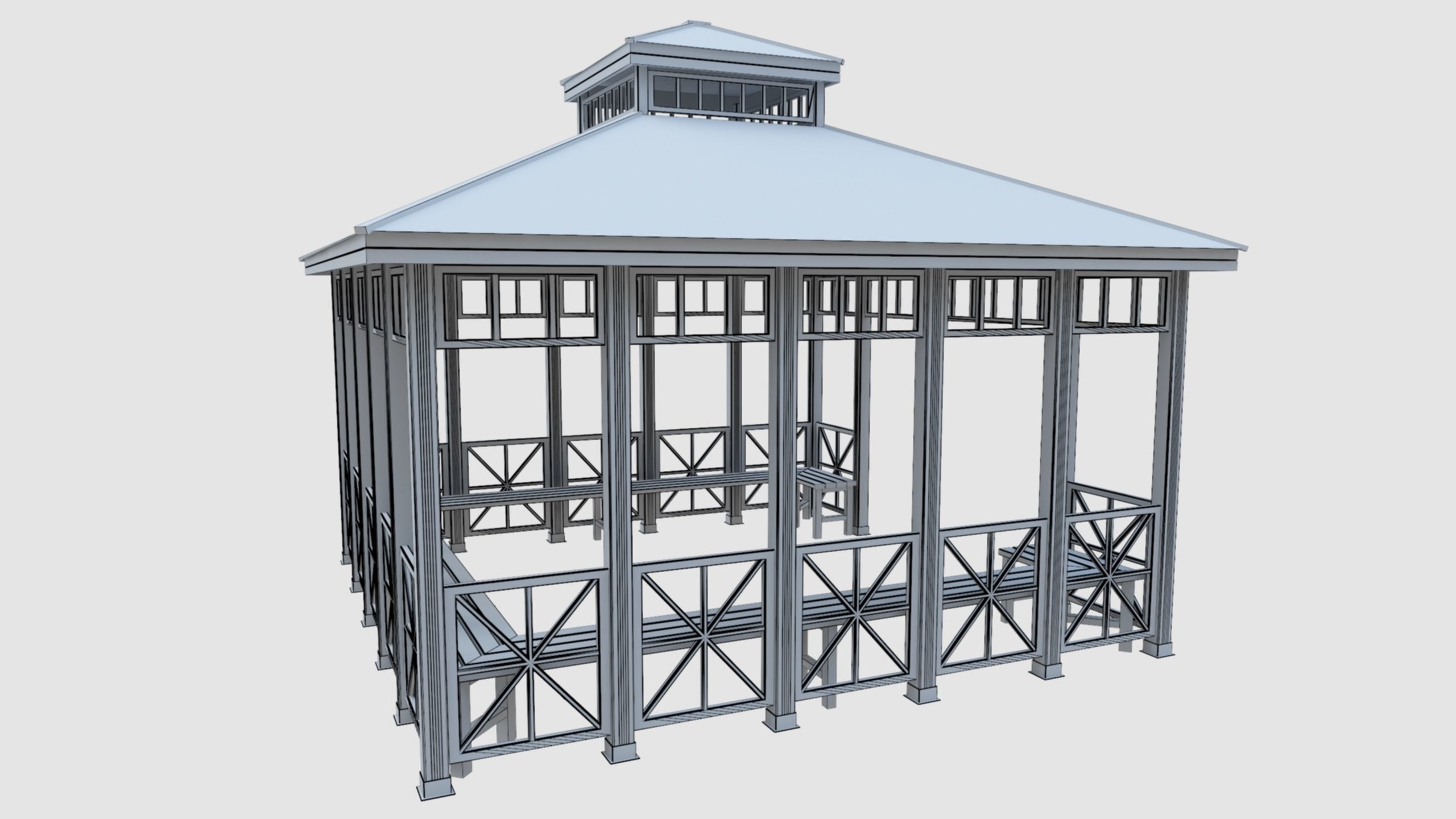Wood Garden Pergola - Gazebo 03 Low-poly 3D model_25