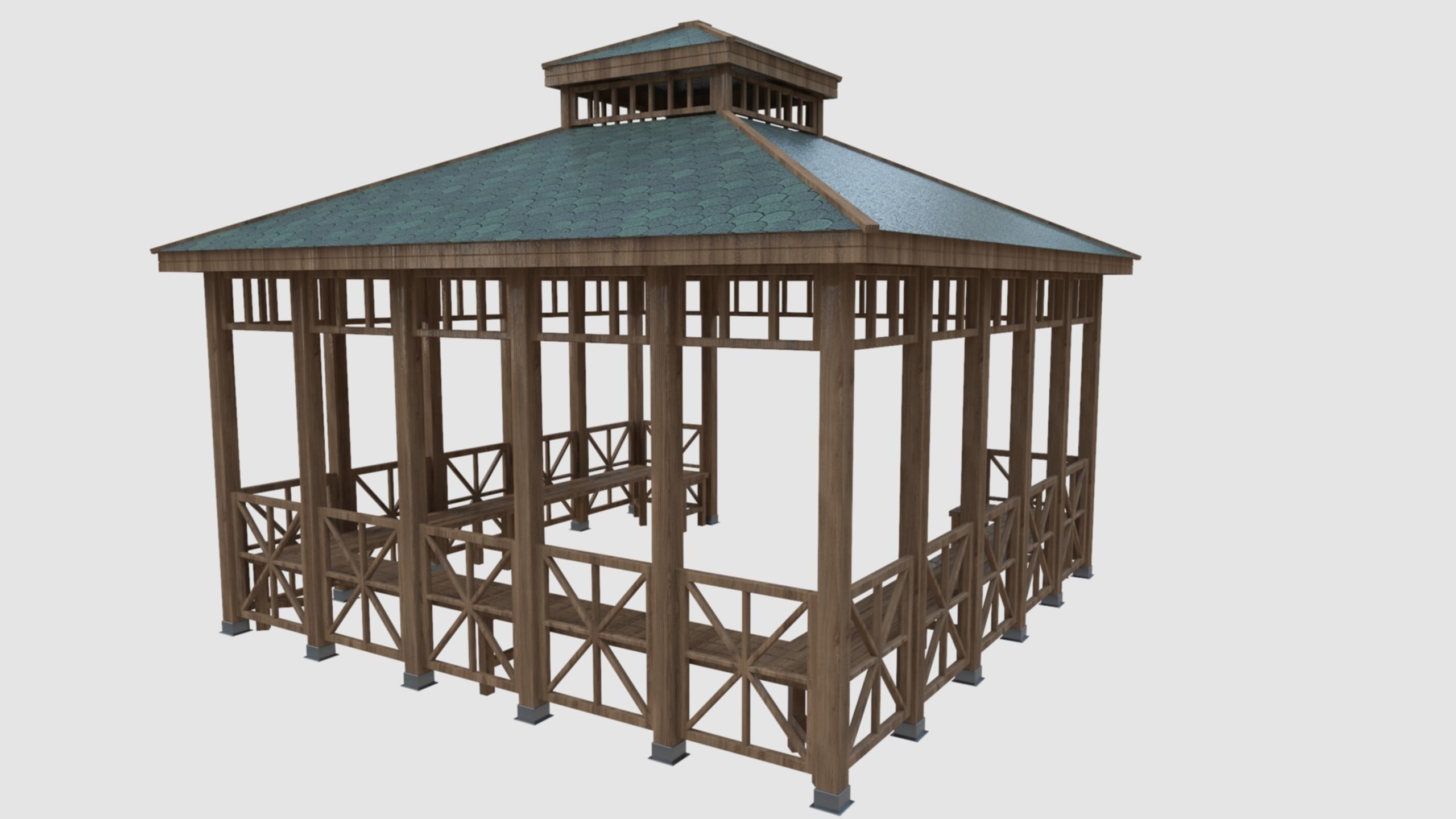 Wood Garden Pergola - Gazebo 03 Low-poly 3D model_10