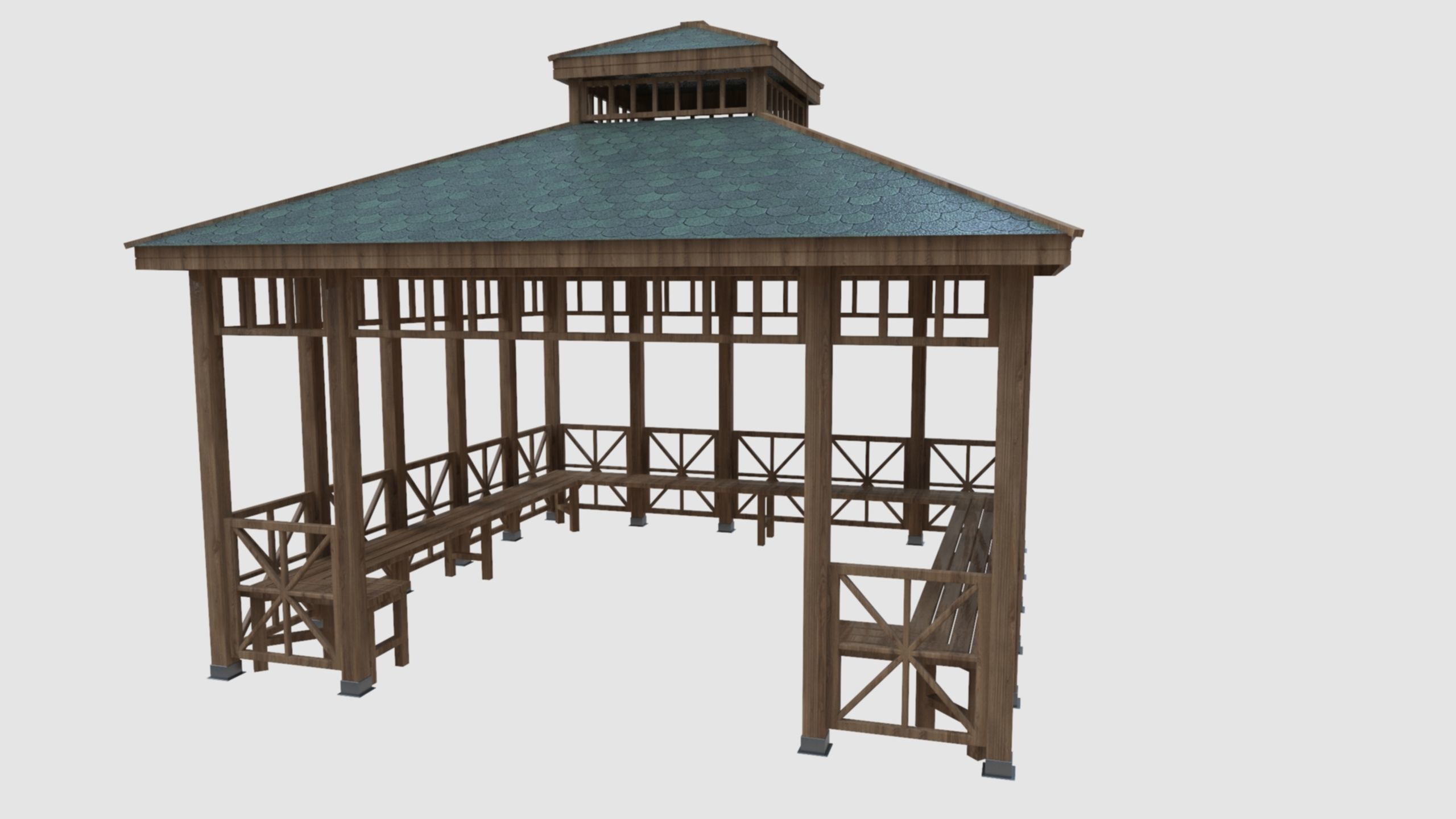Wood Garden Pergola - Gazebo 03 Low-poly 3D model_16