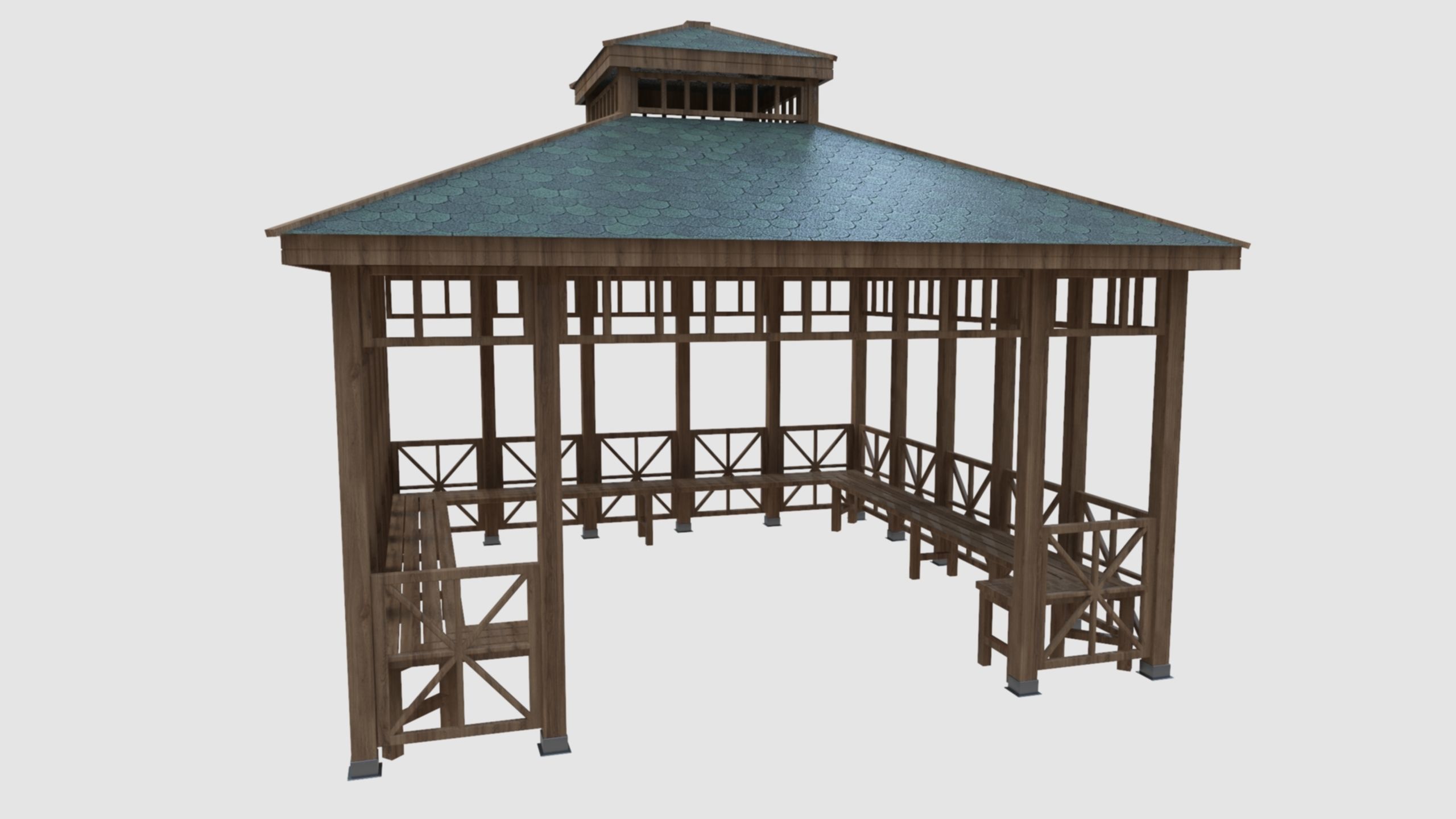 Wood Garden Pergola - Gazebo 03 Low-poly 3D model_18