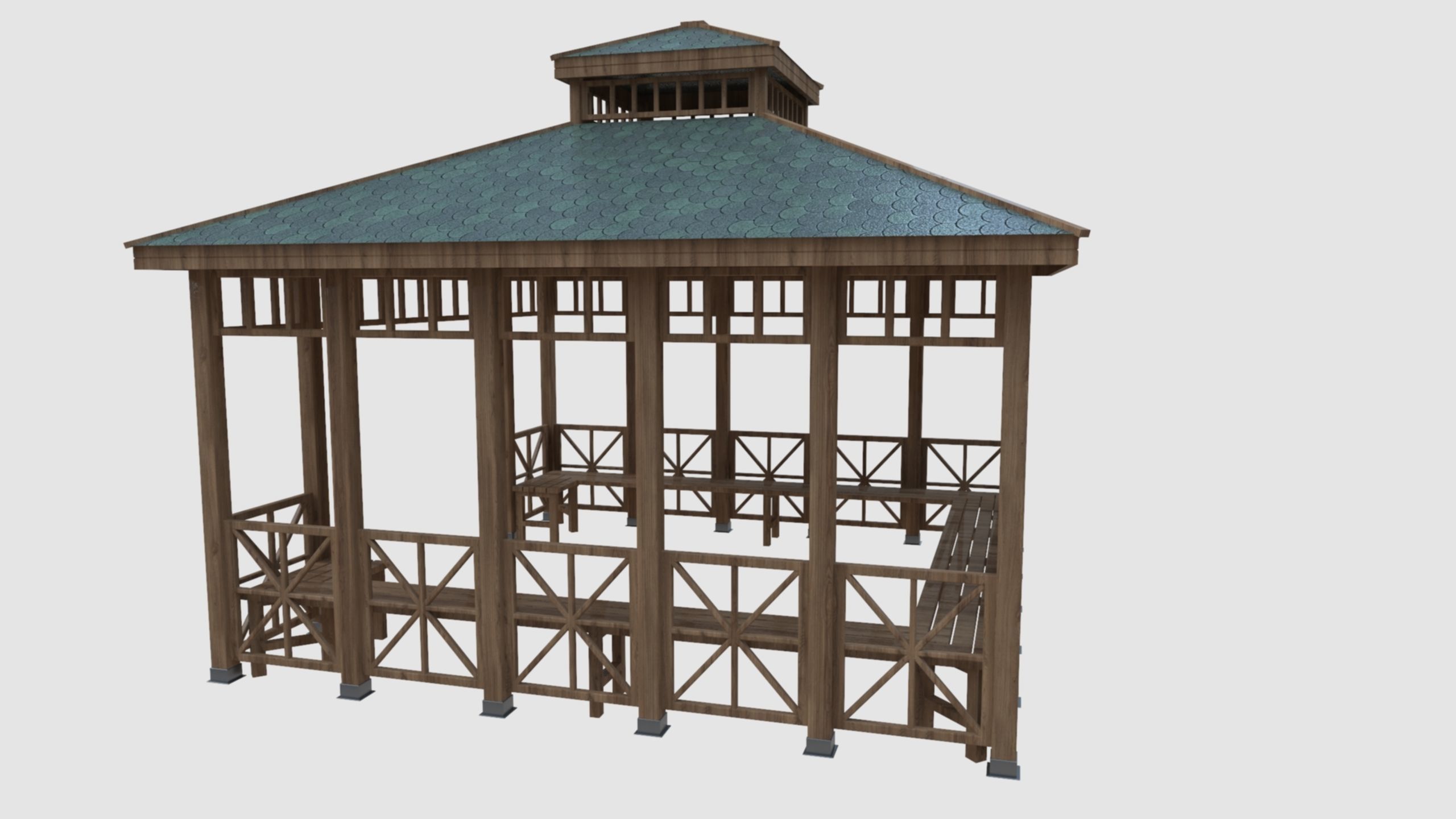 Wood Garden Pergola - Gazebo 03 Low-poly 3D model_13