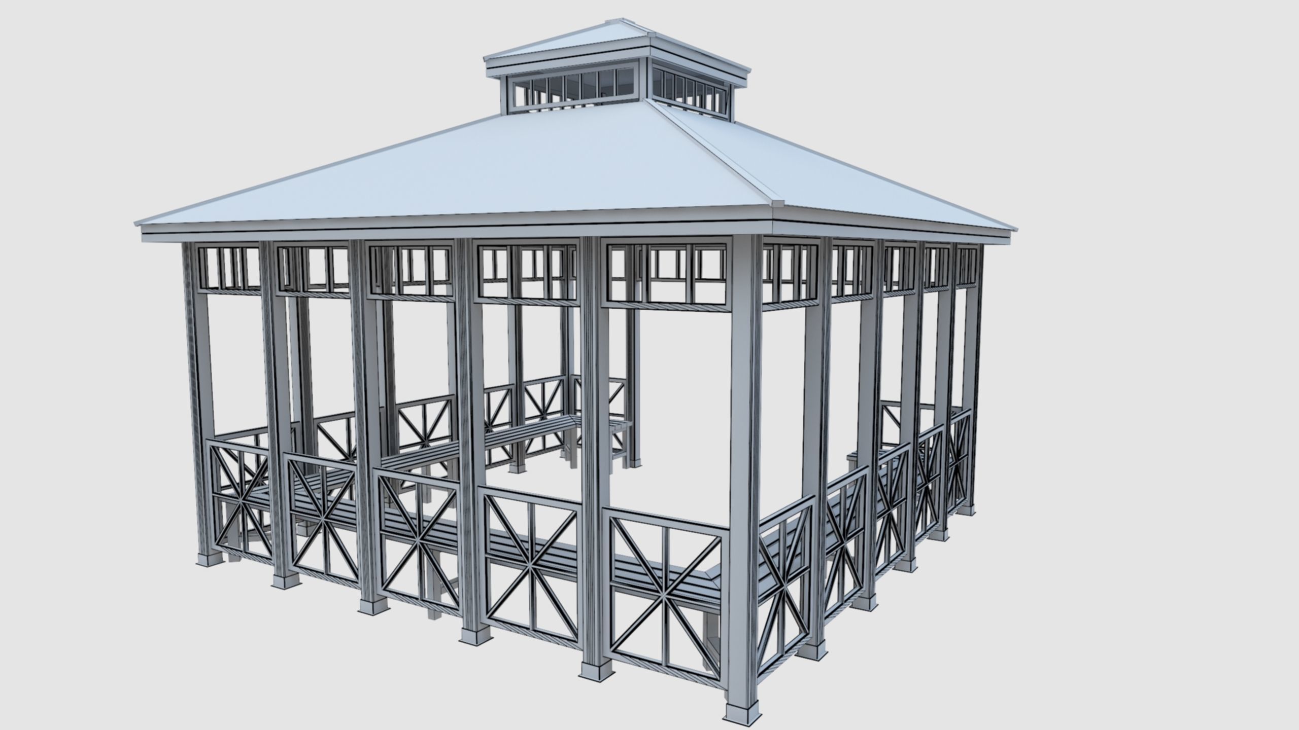 Wood Garden Pergola - Gazebo 03 Low-poly 3D model_27