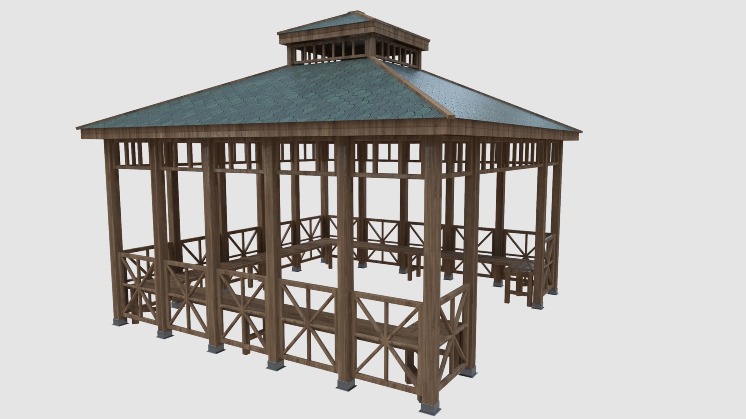 Wood Garden Pergola - Gazebo 03 Low-poly 3D model_4