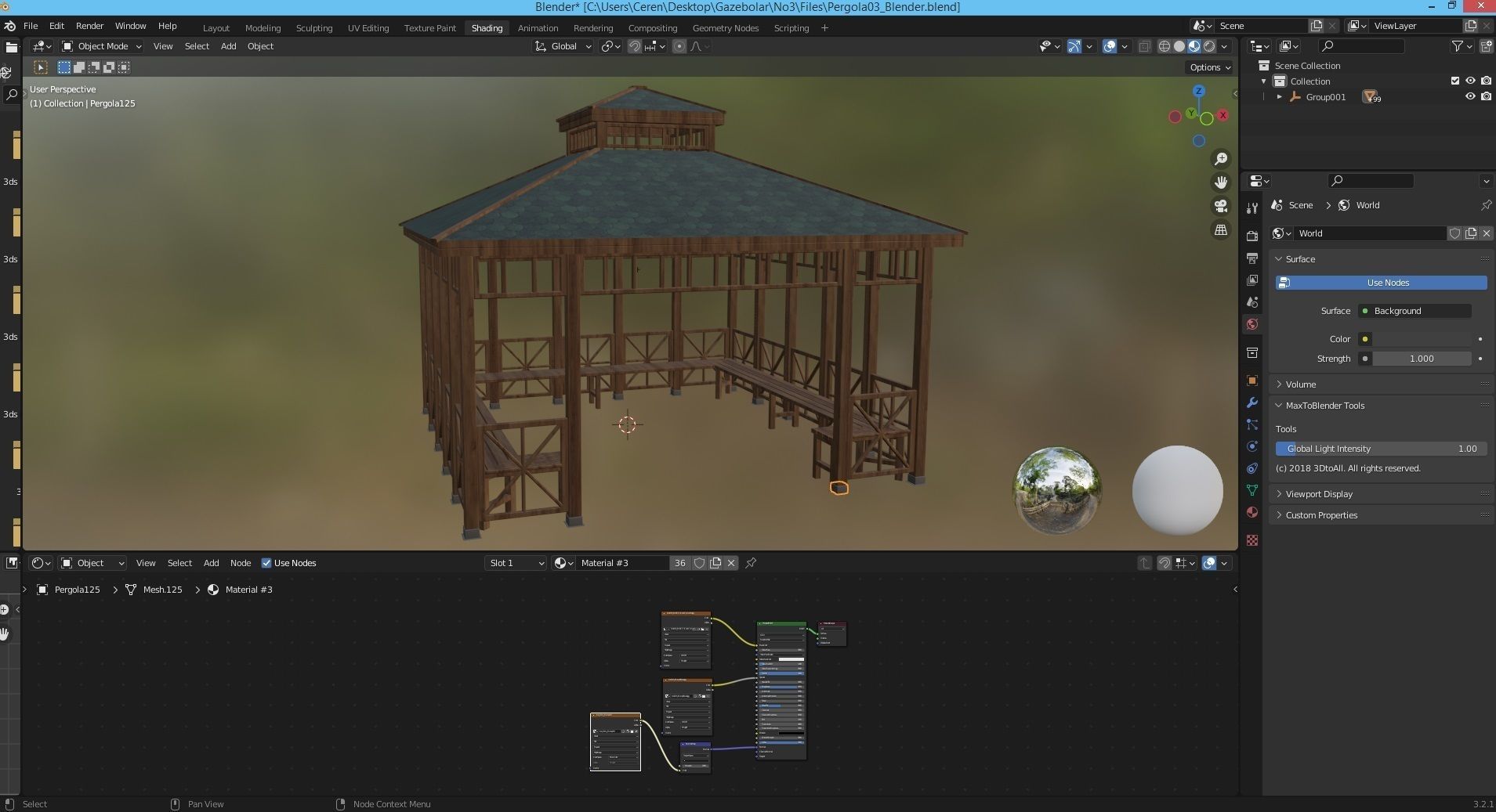 Wood Garden Pergola - Gazebo 03 Low-poly 3D model_6