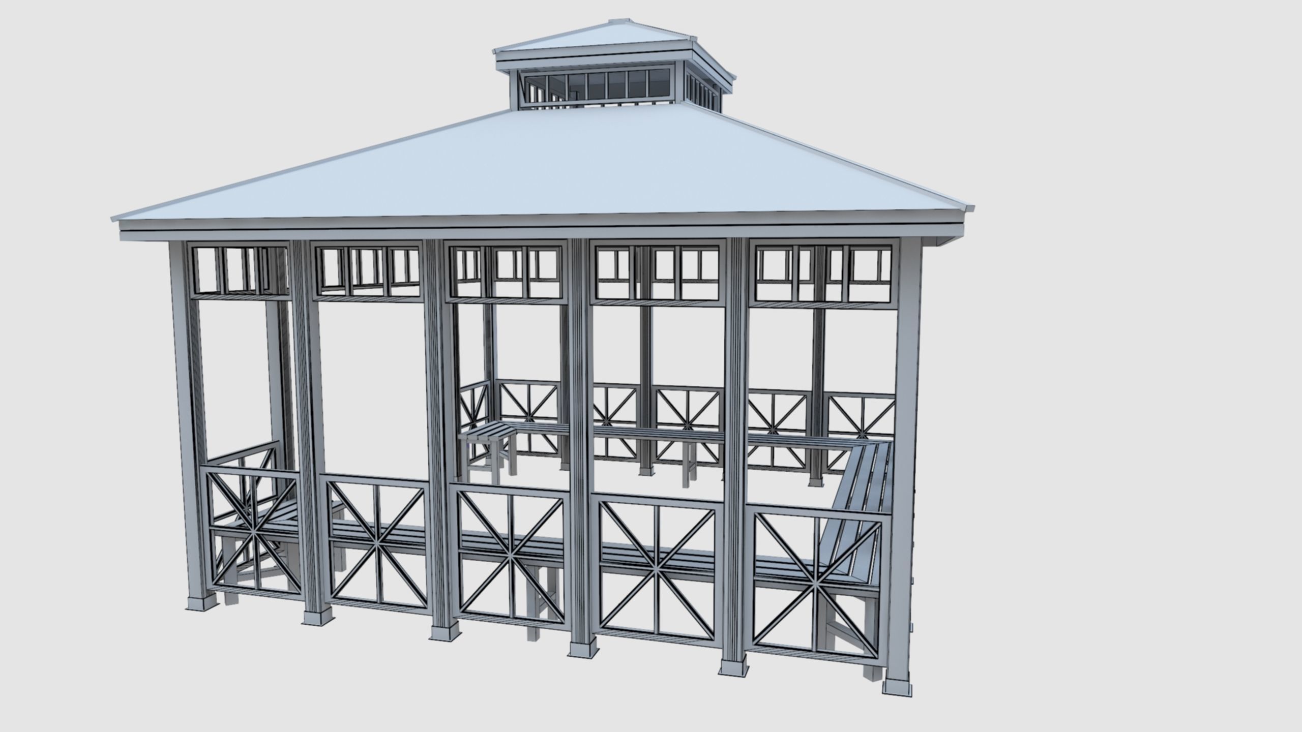 Wood Garden Pergola - Gazebo 03 Low-poly 3D model_30