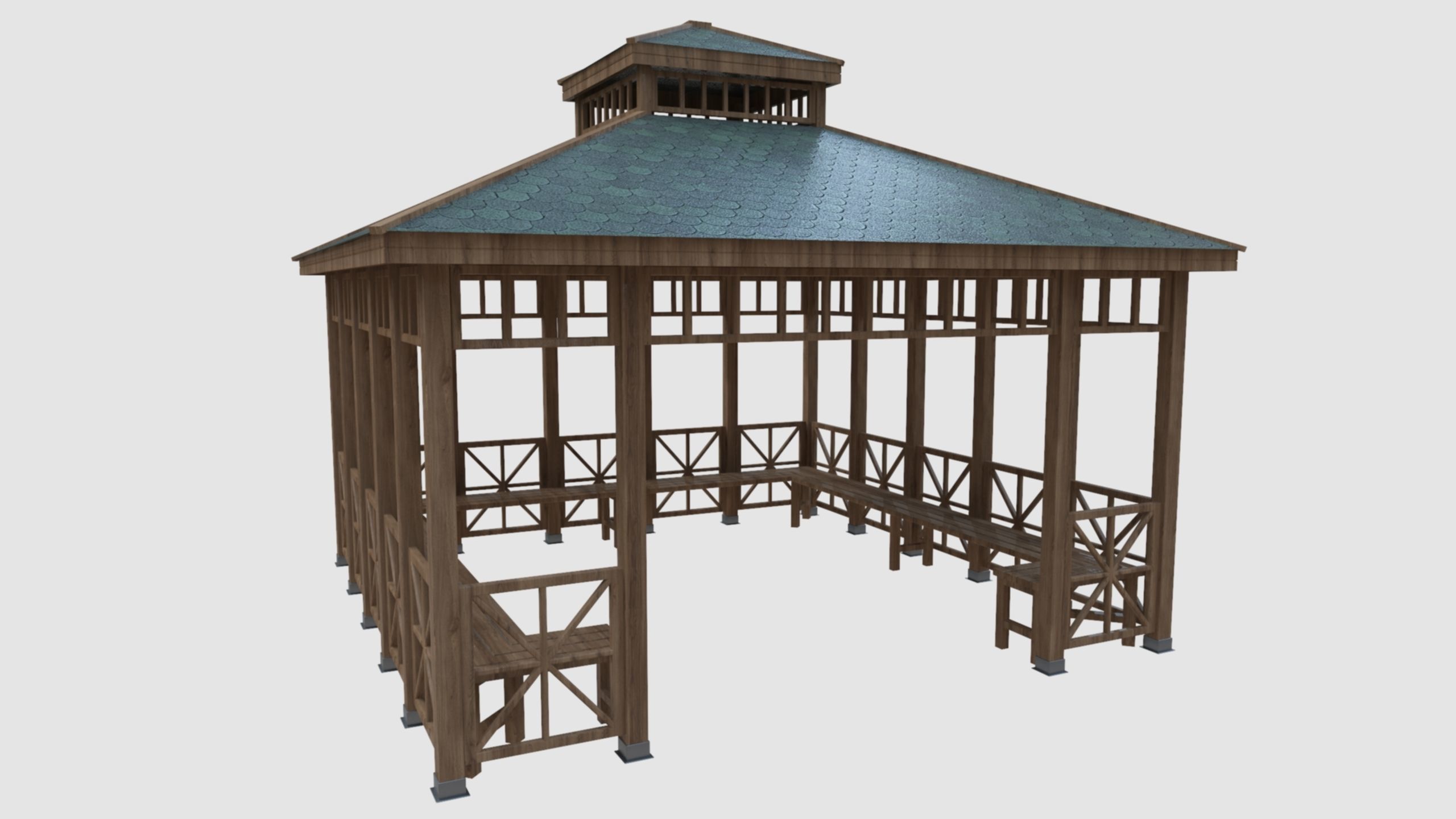 Wood Garden Pergola - Gazebo 03 Low-poly 3D model_2