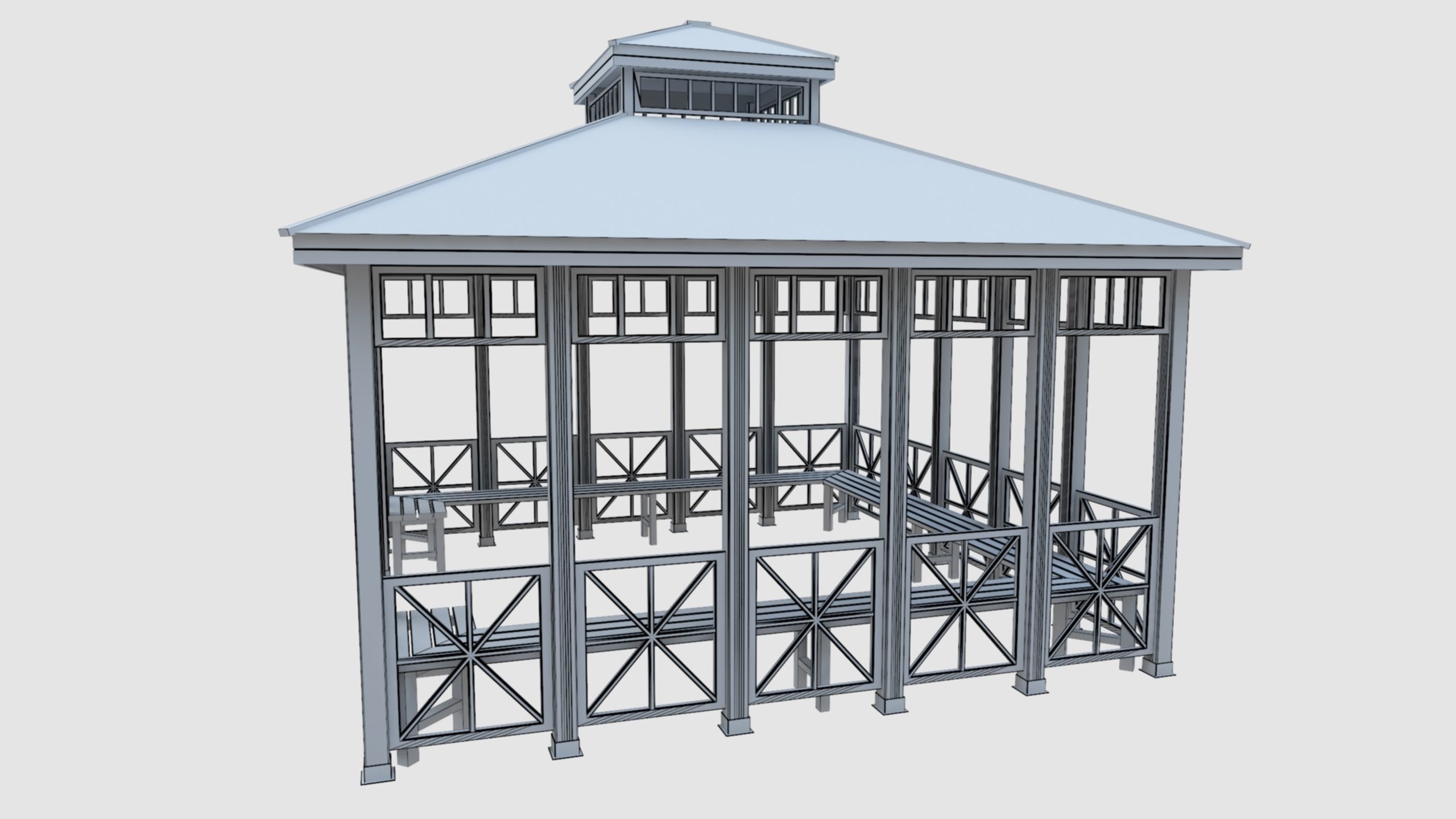 Wood Garden Pergola - Gazebo 03 Low-poly 3D model_31