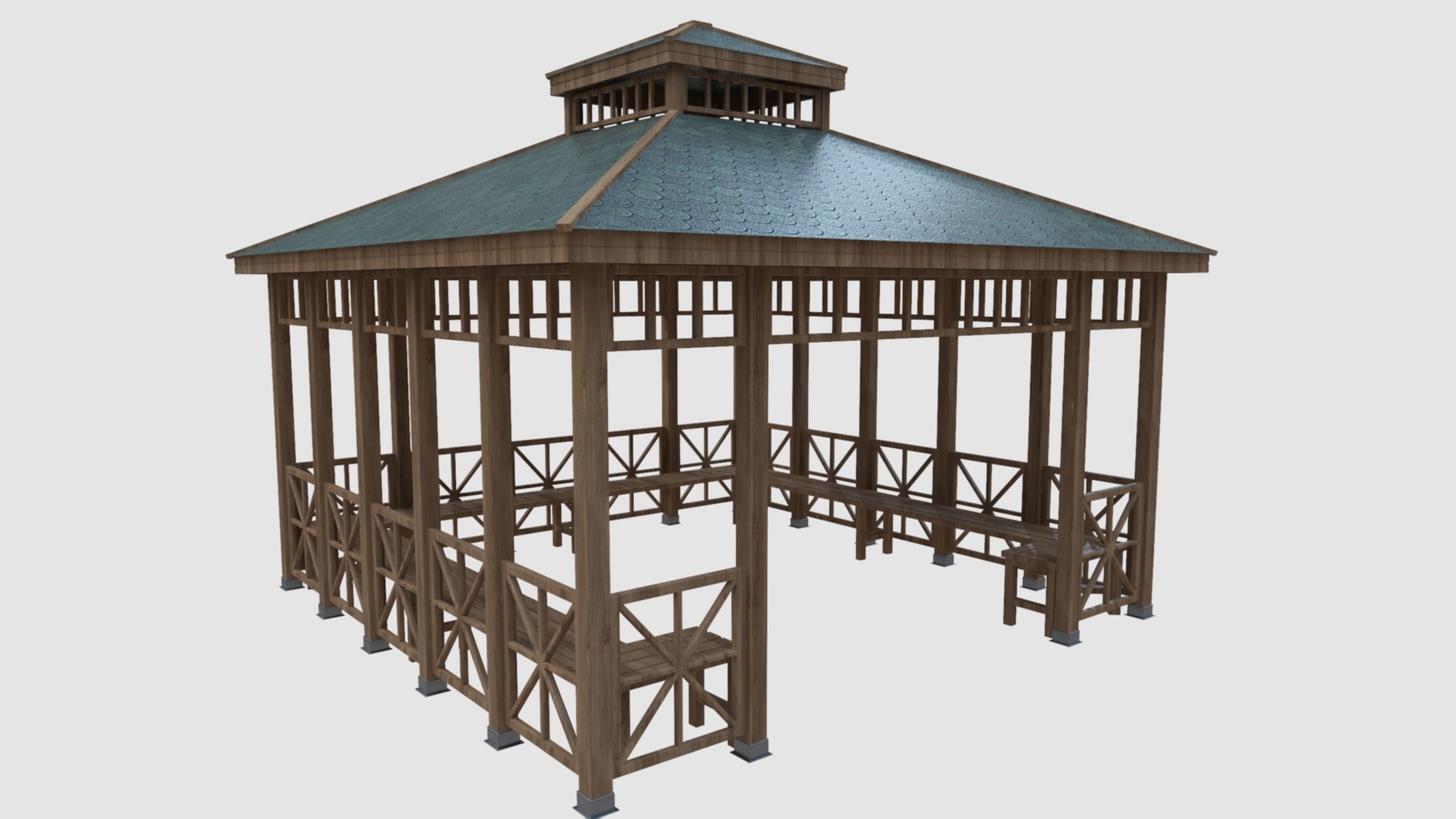 Wood Garden Pergola - Gazebo 03 Low-poly 3D model_3