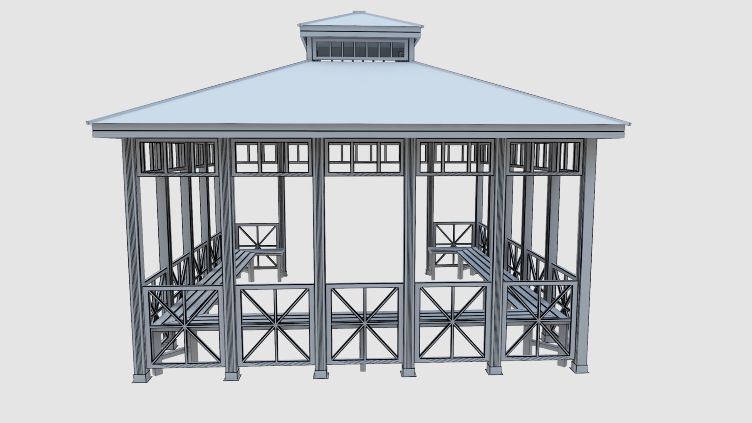 Wood Garden Pergola - Gazebo 03 Low-poly 3D model_28