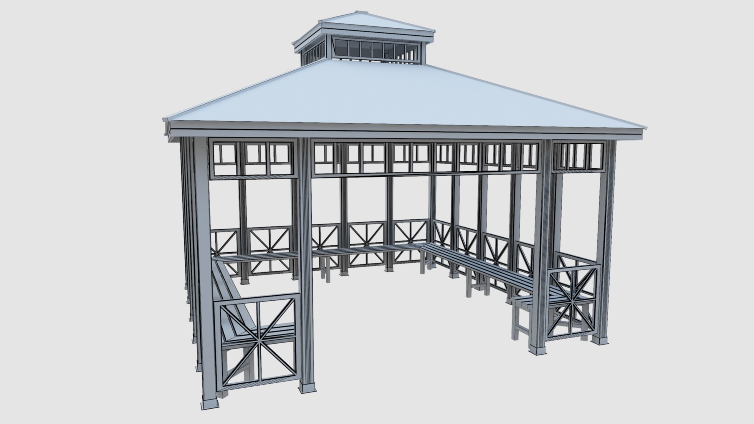 Wood Garden Pergola - Gazebo 03 Low-poly 3D model_20