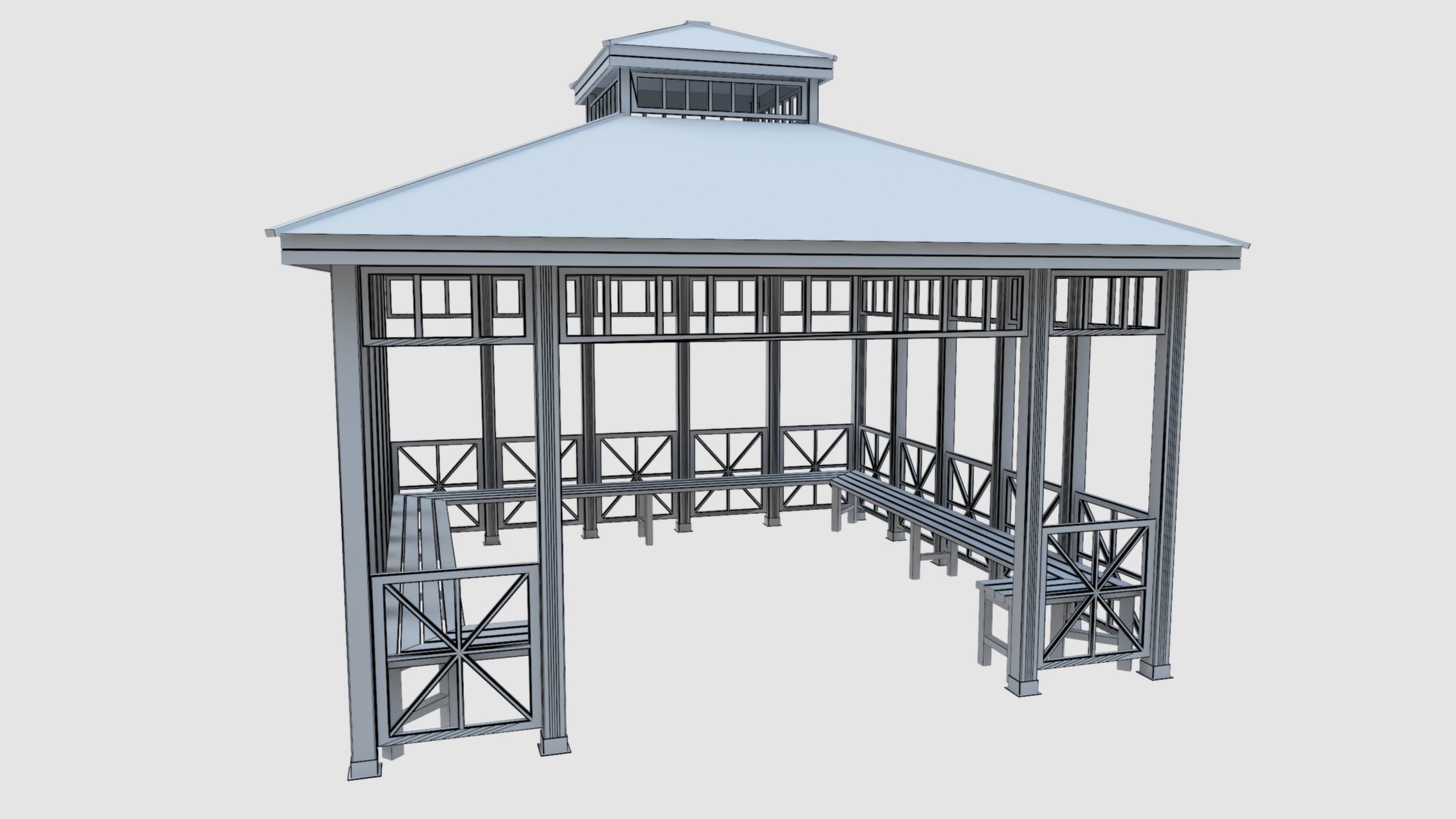 Wood Garden Pergola - Gazebo 03 Low-poly 3D model_35